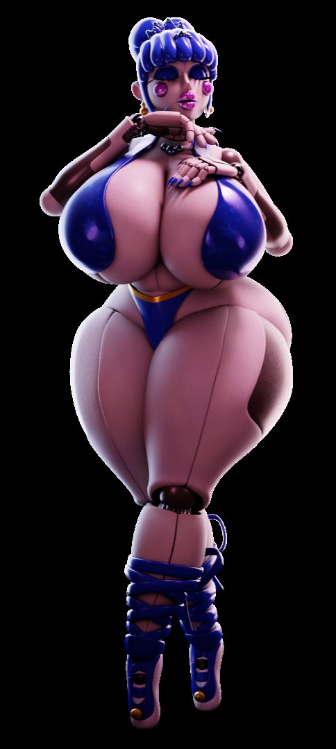 3d, animatronic, ballerina, ballora, ballora (cosmic trance), ballora (fnafsl), big breasts, blue hair, blue panties, closed eyes, five nights at freddy's, five nights at freddy's: sister location, huge breasts, panties, plump lips, posing, robot, robot girl, solo, thick thighs, voluptuous