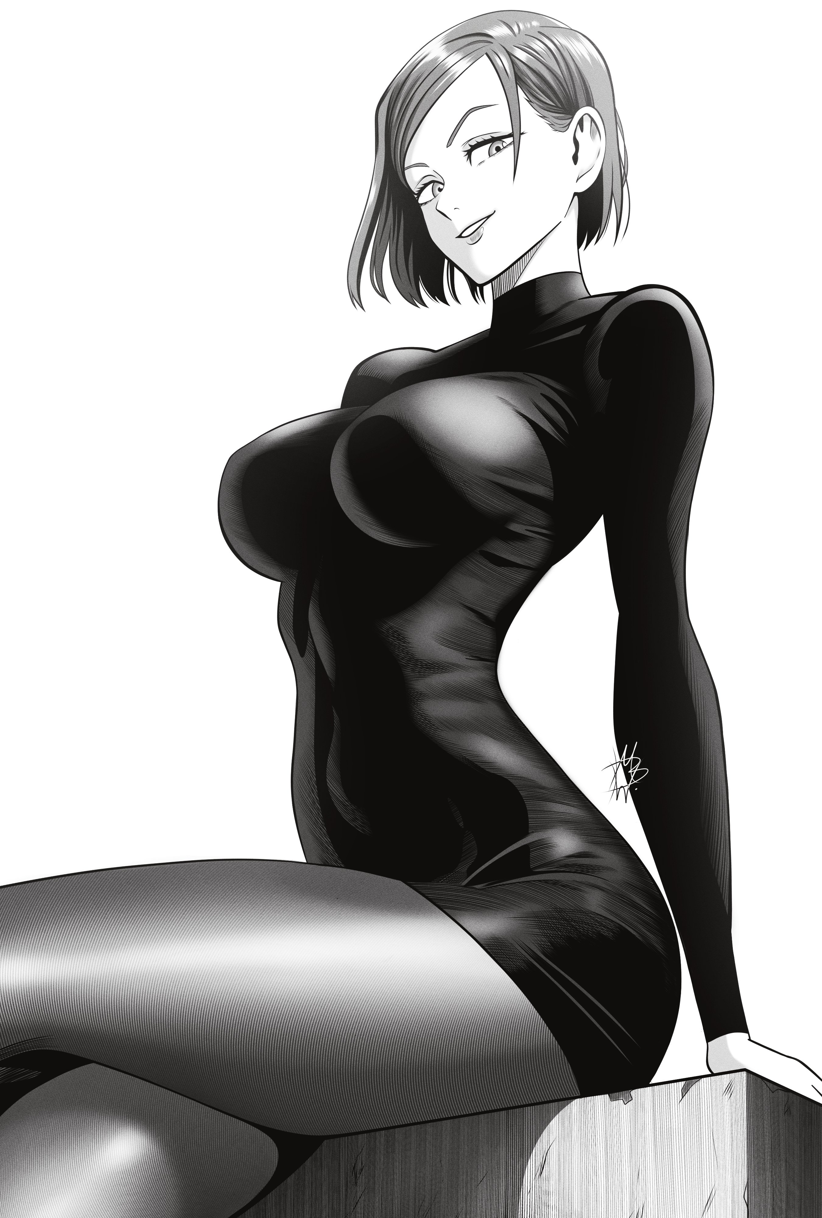 1girls, anime, big breasts, breasts, clothed, clothed female, crossed legs, female, female focus, female only, hourglass figure, jujutsu kaisen, kugisaki nobara, large boobs, large breasts, light skin, light-skinned female, looking at viewer, manga, mostlybluewyatt, nobara kugisaki, pantyhose, short hair, short hair female, sitting, slim waist, solo, solo female, solo focus, thick thighs, thighs, tight clothing, wide hips