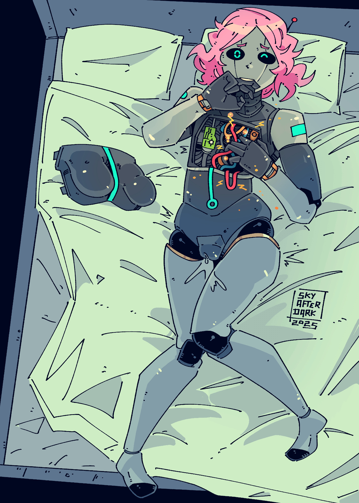 1girls, breasts, featureless breasts, female, nude, pussy, robot, skyafterdark, tagme, wet pussy, wireplay, wires