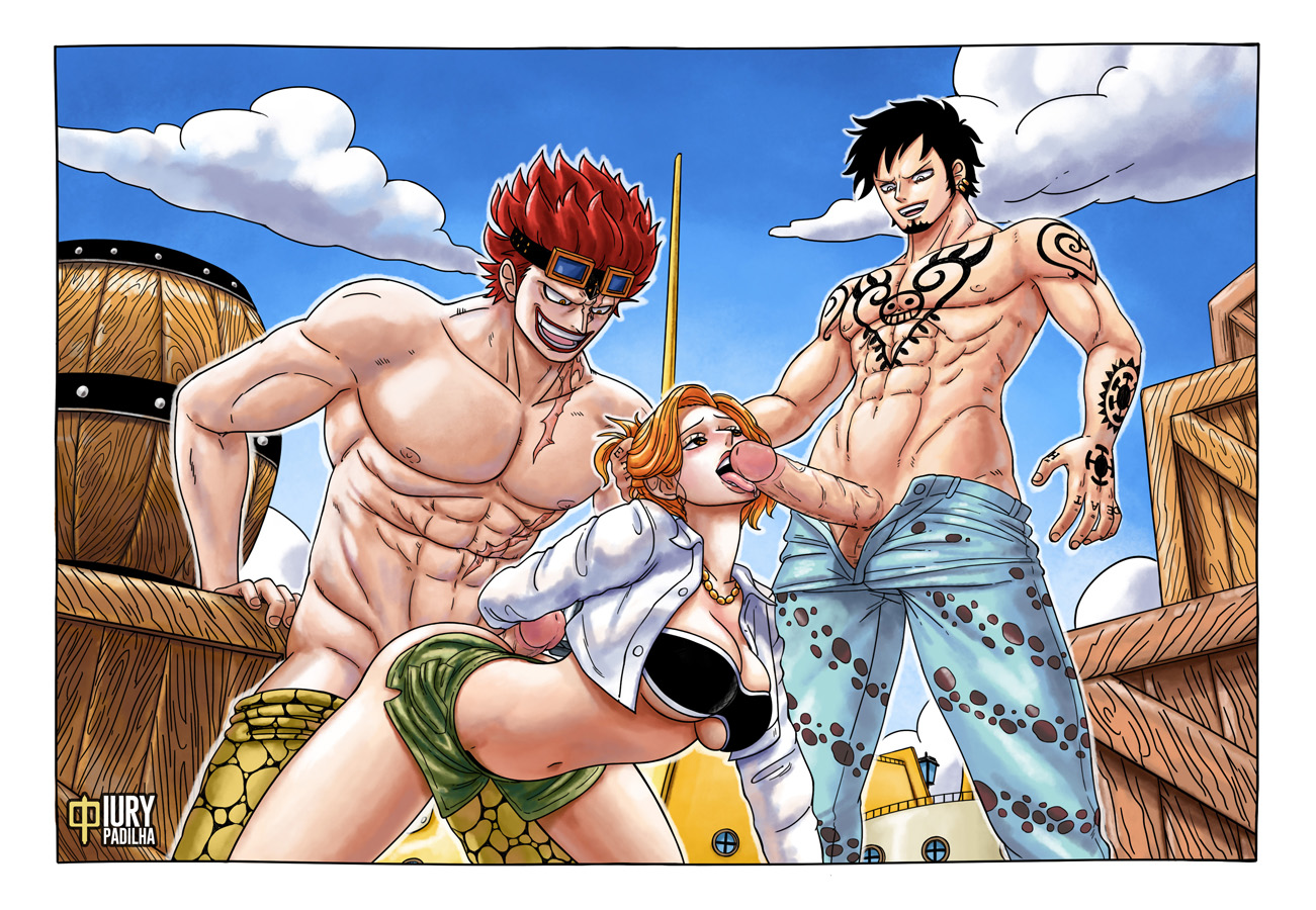 1girls, 2boys, abs, black hair, black tattoo, black-haired male, eustass kid, female, iury padilha, male, nami (one piece), one piece, orange hair, orange-haired female, red hair, red-haired male, tagme, tattoo, tattoos, threesome, trafalgar law