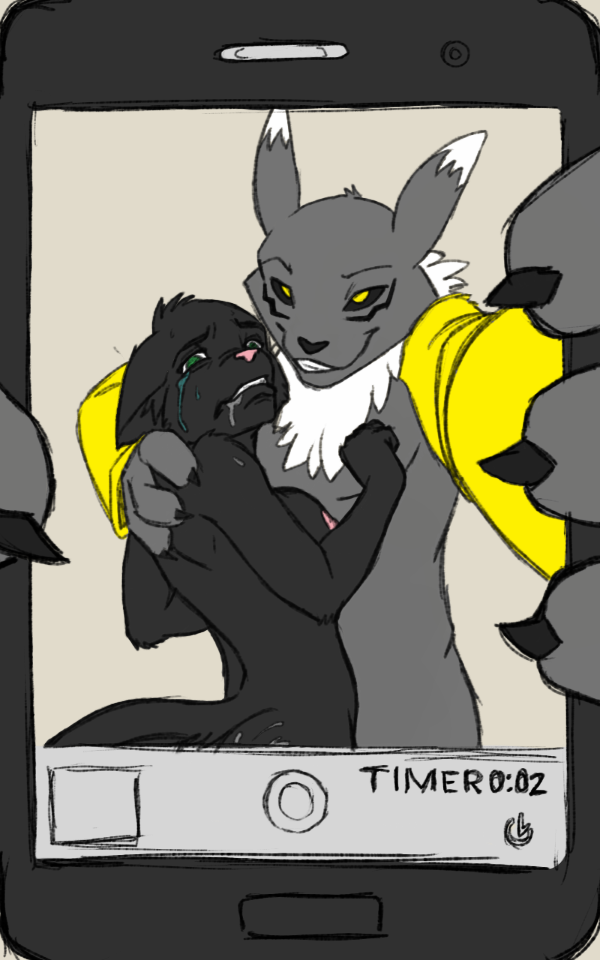 1boy 1girls 2015 5_fingers alternate_color anthro anthro_on_anthro ass black-kitten black_fur black_nose black_sclera black_tail breasts camera cellphone cheek_tuft claws color_edit colored crying cum cum_on_ass digimon duo ears_back edit english_text eyebrows feline female female_anthro forced fur green_eyes grey_fur grin kly_(artist) larger_male looking_at_viewer looking_back male male/female male_anthro male_anthro/female_anthro male_pov male_renamon mammal nipples nude original_character phone pink_nose pov renamon selfie size_difference smaller_female standing straight tears text tuft yellow_eyes