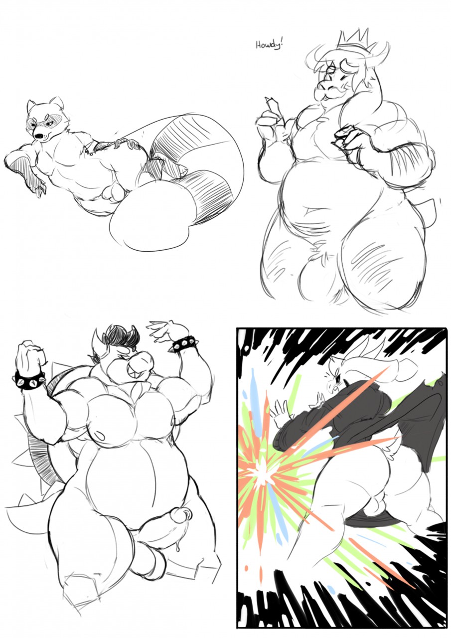 4boys asgore_dreemurr asriel_dreemurr balls bara bowser crossover dusty-pixels koopa male male_only mario_(series) multiple_boys muscles penis raccoon tanooki undertale