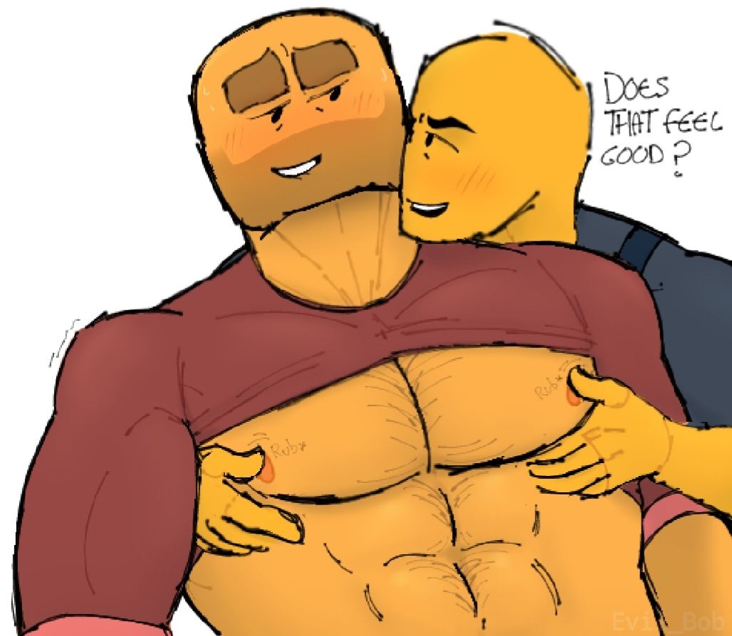 2boys, accelerator (tds), blush, evil spongebob2, gay, grabbing, grabbing from behind, grabbing pec, grabbing pecs, hairy, hairy chest, male only, minigunner (tds), muscular, muscular male, nipples, roblox, roblox game, robloxian, rubbing nipple, rubbing nipples, shirt, shirt lift, shirt lifted, shirt lifting, shirt up, tower defense simulator, upper body, upper body only