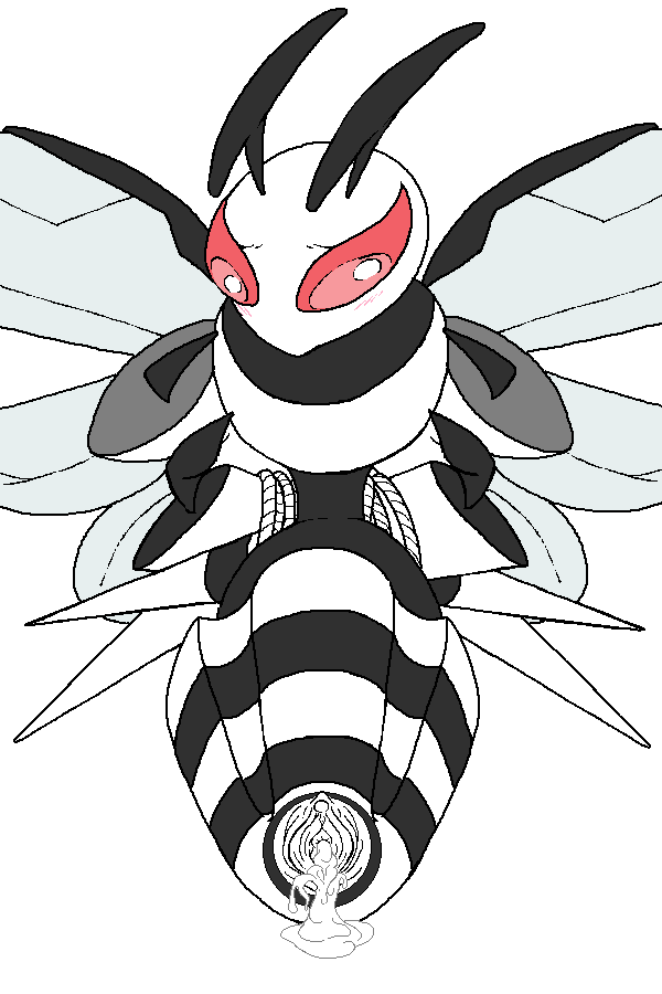 1girls abdomen arthropod arthropod_abdomen arthropod_abdomen_genitalia arthropod_abdomen_pussy bee beedrill blugue blush cum cum_in_pussy cum_inside female insects mega_beedrill mega_evolution monochrome nintendo partially_colored pokemon pussy solo video_games