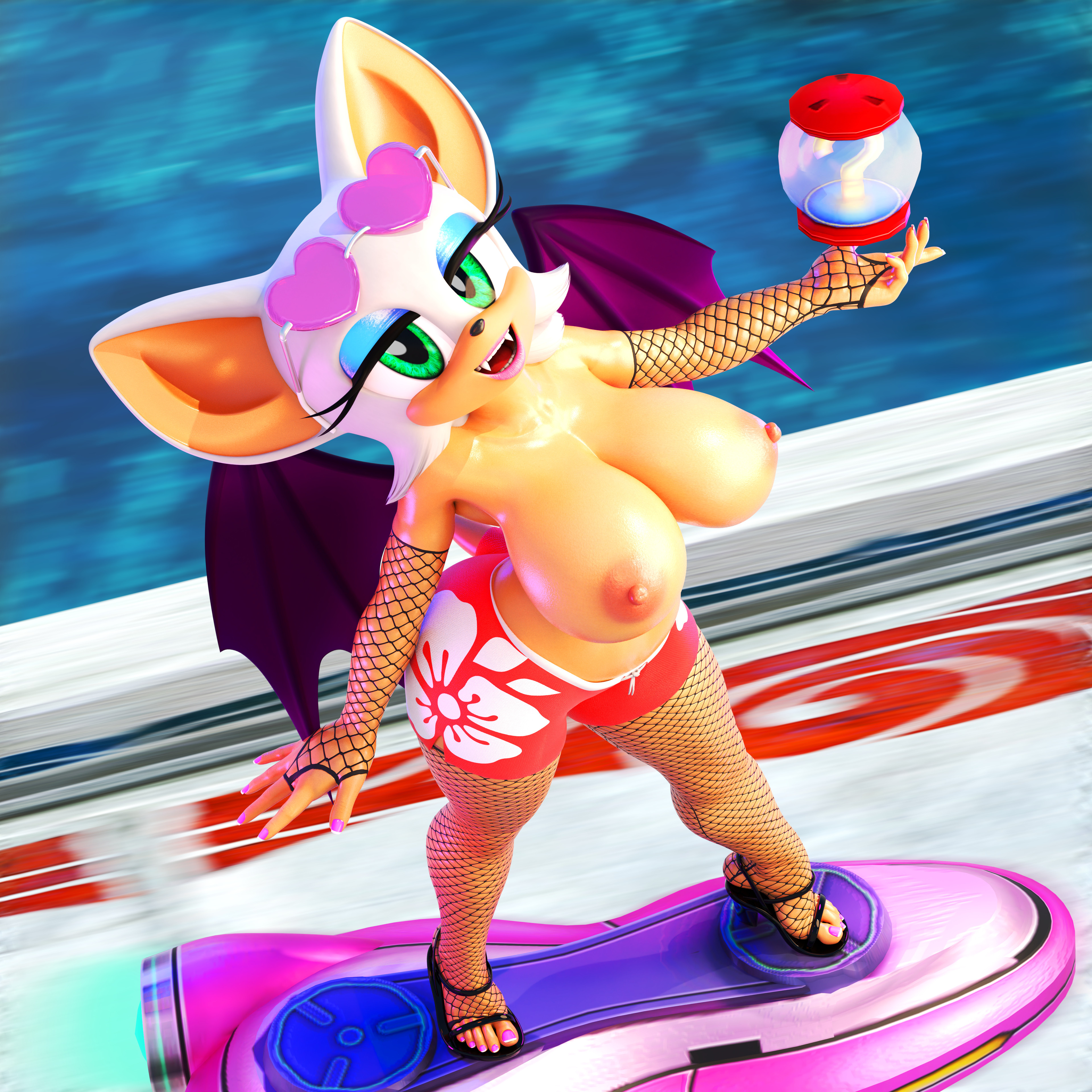 1girls, 3d, 3d (artwork), 3d model, anthro, bat, big breasts, breasts, busty, chiropteran, clothing, extreme gear, female, female only, furry, furry only, huge breasts, large breasts, looking at viewer, makeup, mobian, mobian (species), mobian bat, nipples, nottanj, power up, rouge the bat, rouge the bat (nottanj), sega, sonic (series), sonic adventure 2, sonic racing crossworlds, sonic the hedgehog (series), tail, telehypnotic, thick thighs, topless, wide hips, wings