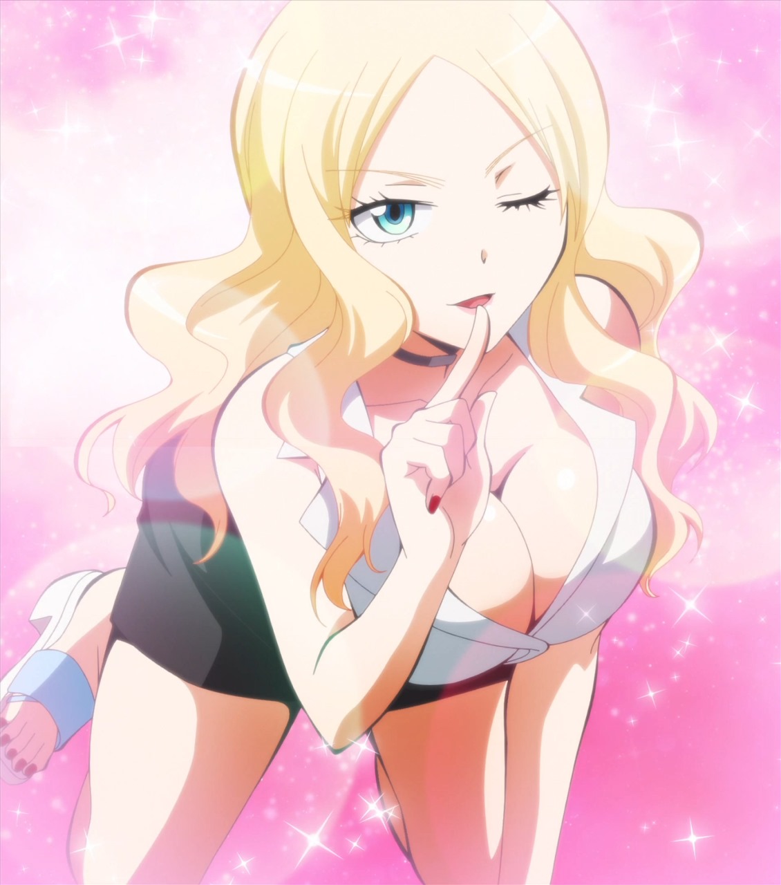 1girls, anime, assassin, assassination classroom, big breasts, blonde hair, blonde-haired female, breasts, canonical scene, clothed, clothing, female, irina jelavic, official art, official style, painted nails, screencap, screenshot, solo female, teacher, teacher outfit