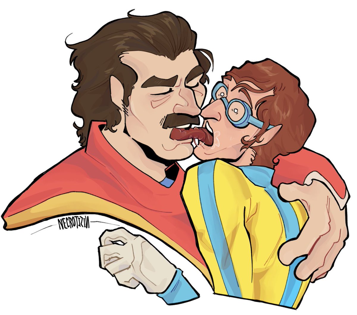 daddy, dilf, dispatch (game), gay, kissing, makeout, male, male only, moustache, necrotizinn, older male and younger male, phenomaman, size difference, tongue kiss, waterboy (dispatch)