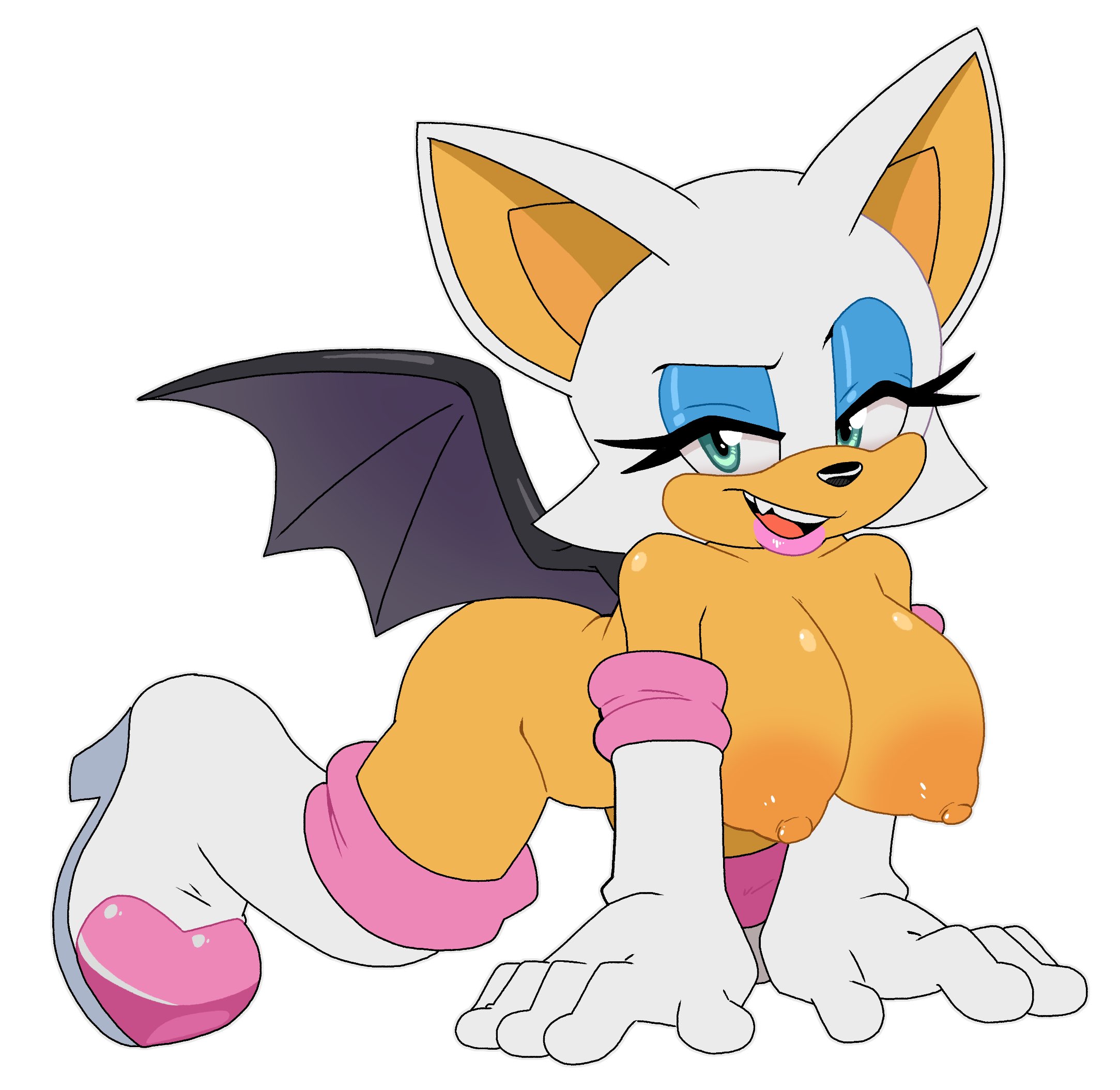 bat, big breasts, boots, breasts, furry, large breasts, leatherruffian, lipstick, mobian, mobian (species), mobian bat, naked footwear, nipples, nude, nude female, pink lipstick, rouge the bat, sega, simple background, sonic (series), sonic the hedgehog (series), white background