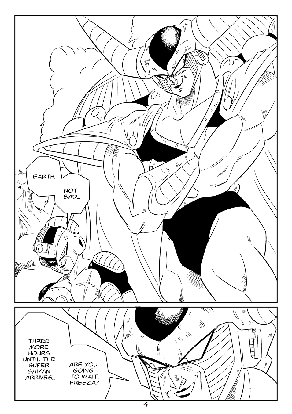 2boys black_and_white cape dragon_ball frieza funsexydragonball king_cold monochrome muscular_male page_4