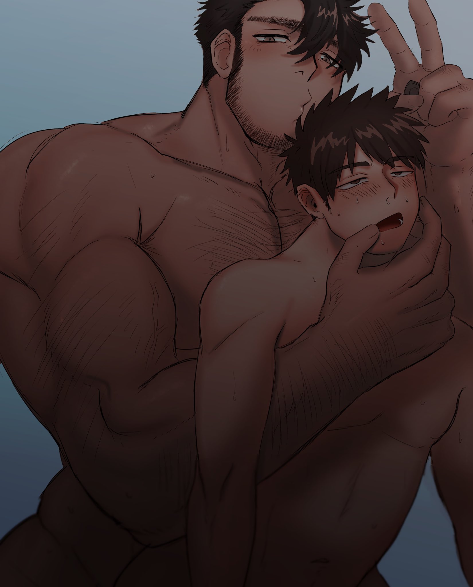 2boys, abs, bara, big dom small sub, fucked senseless, gay, gay domination, gay sex, implied penetration, implied sex, kuhi 0301, larger male, male, muscular, muscular male, size difference, smaller male, tired, yaoi