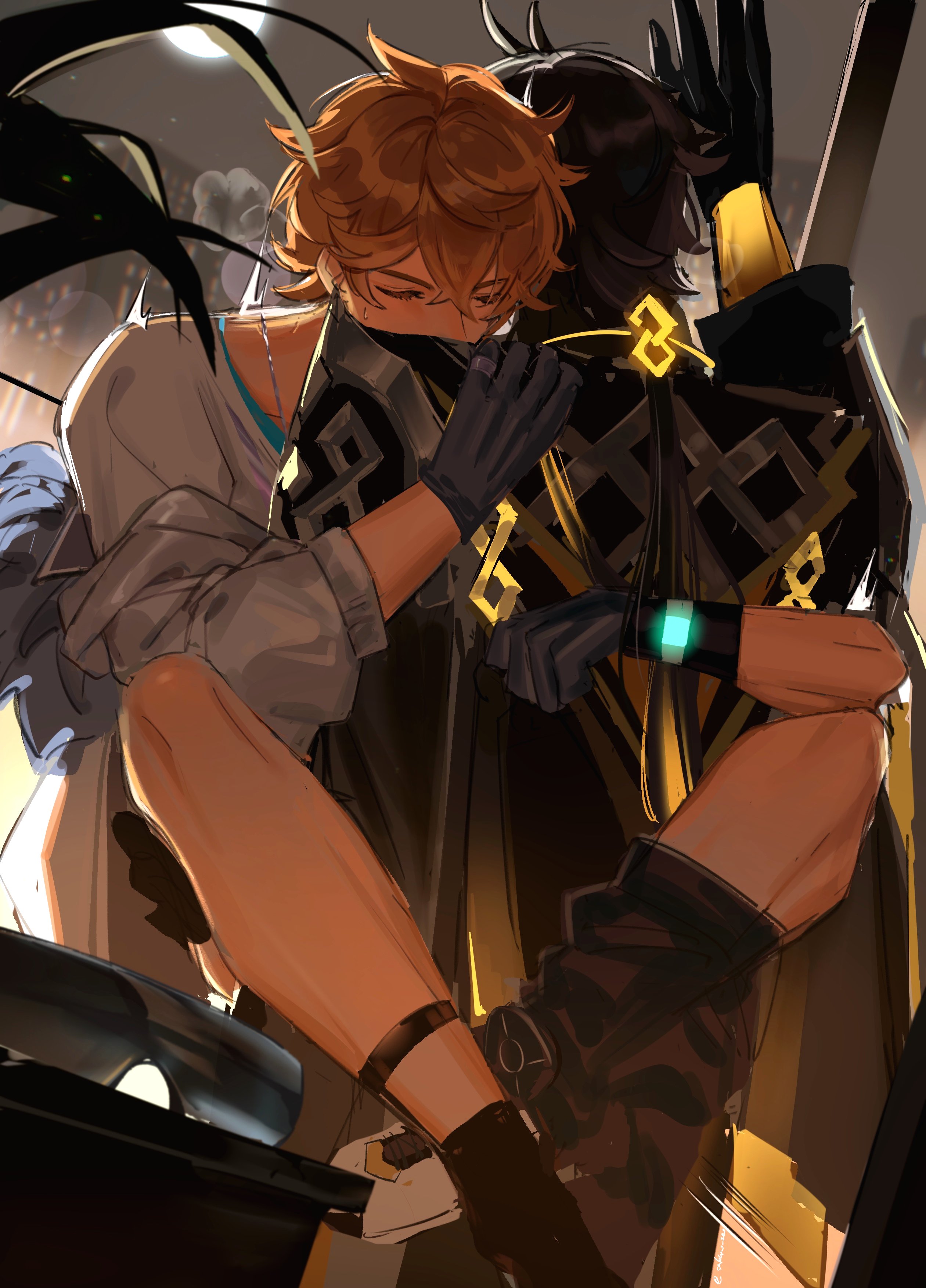 2boys, childe (genshin impact), fully clothed, gay, gay sex, genshin impact, hugging, male, male only, tartaglia (genshin impact), zhongli (genshin impact)