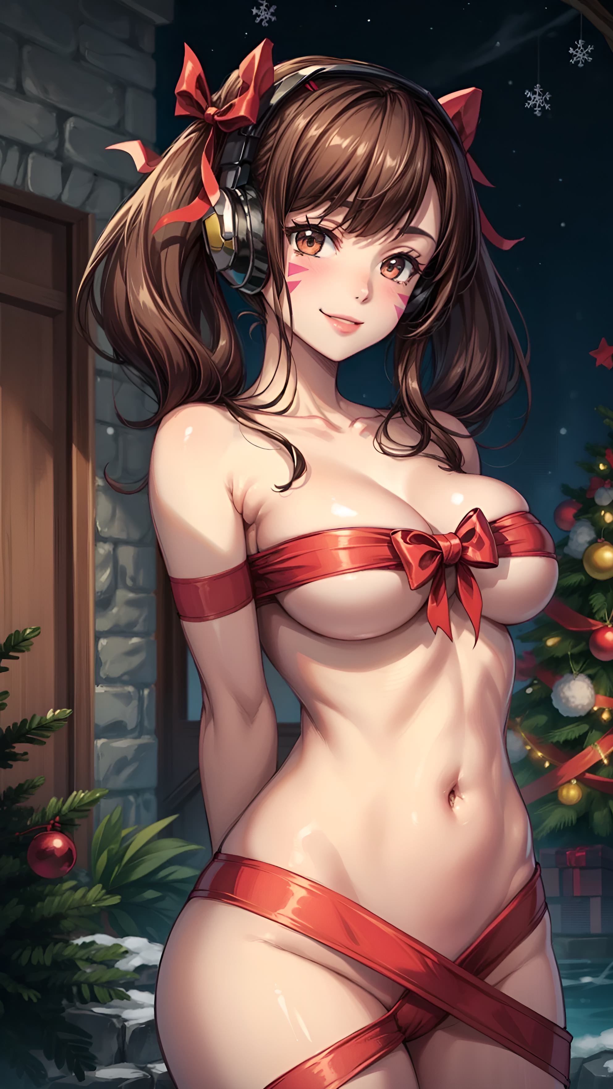 ai generated, christmas, d.va, female, overwatch, overwatch 2, sexy waifus