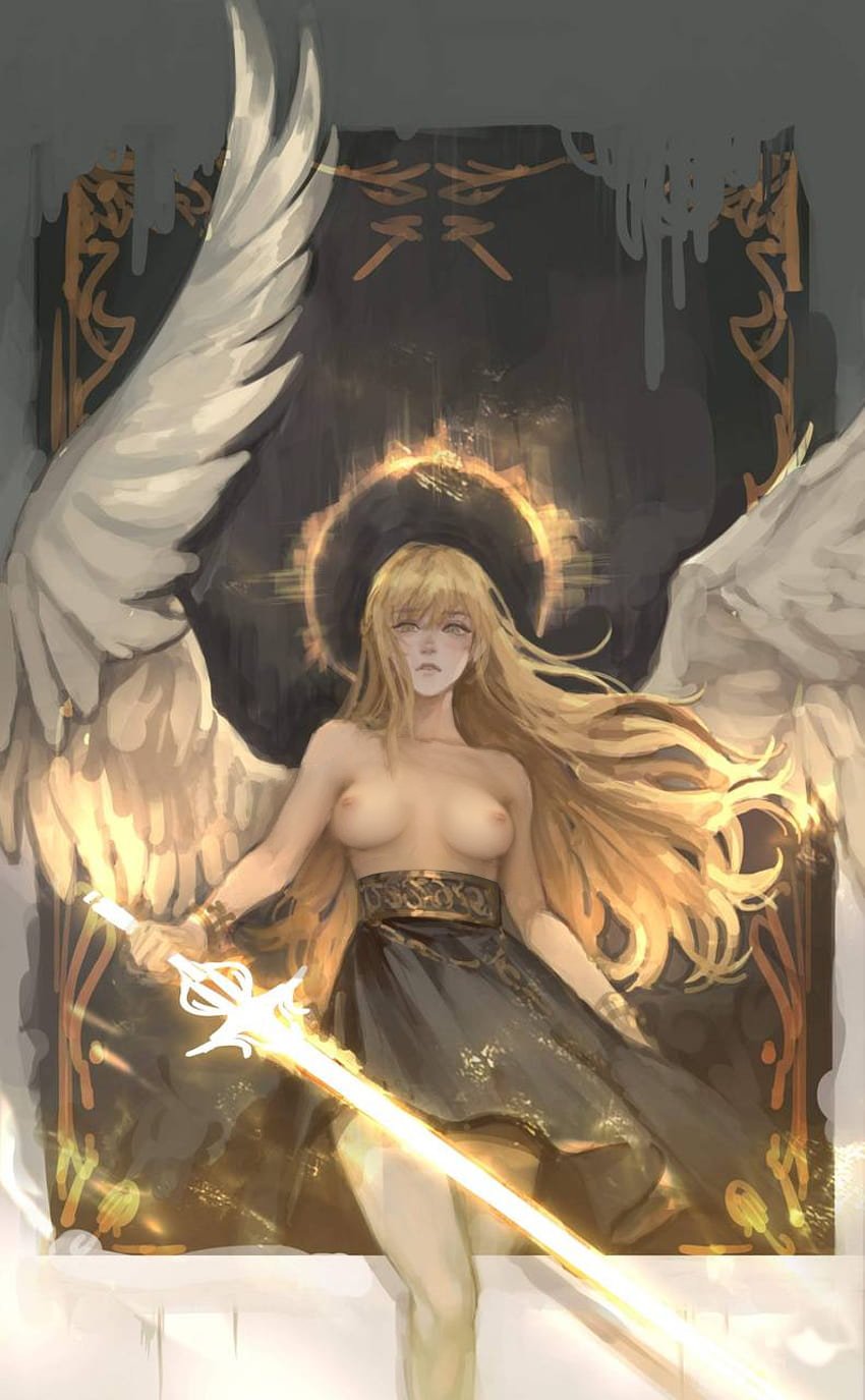 angel angel_wings black_dress blonde_hair breasts breasts_out dress female green_eyes hair long omniscient_reader omniscient_reader's_viewpoint omniscient_reader_(webtoon) uriel_'demon-like_judge_of_fire'_(omniscient_reader's_viewpoint)