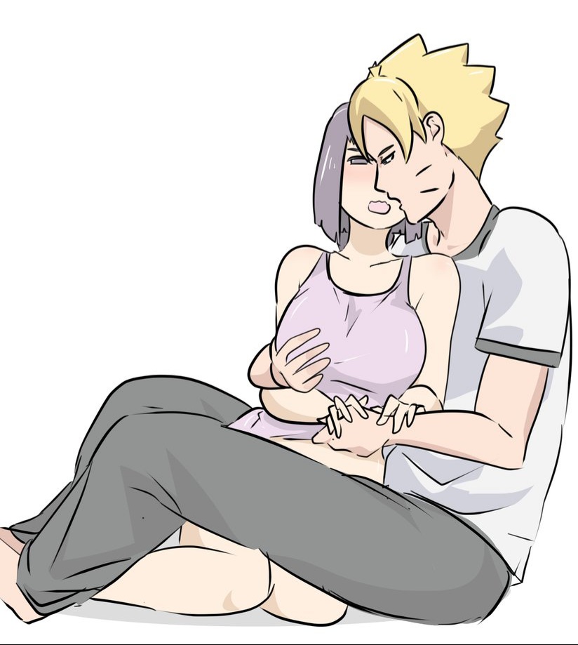 1boy 1girls before_sex big_breasts blonde_ blonde_hair blush blushing_at_partner boruto:_two_blue_vortex cloth clothed_female clothed_male dress female grabbing_breasts groping_breasts horny_female horny_male human kakei_sumire kissing male naruto pleasure_face purple_hair uzumaki_boruto