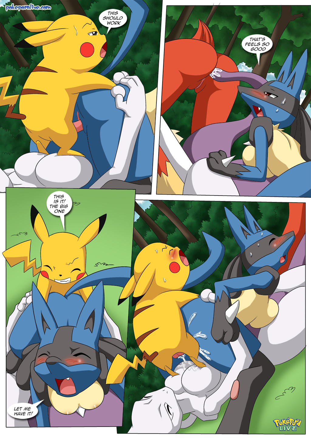 avian balls big_breasts bird blaziken blush breasts canine chicken comic cum cum_inside dialogue english_text erect_nipples erection female female_blaziken female_lucario female_mewtwo fondling group group_sex hand_on_breast hi_res huge_breasts lucario male mammal mewtwo nintendo nipples open_mouth oral orgasm palcomix palcomix_team penetration penis pokemon pokemon_(species) pussy sex speech_bubble straight tail_sex text tongue tongue_out video_games