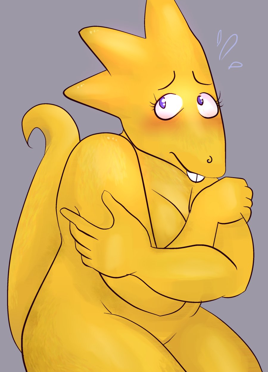 1girls 2d alphys big_breasts blush blushing breasts embarrassed embarrassed_nude_female enf female lizard lizard_girl naked naked_female nude nude_female solo solo_female susiebeeca tagme undertale undertale_(series)