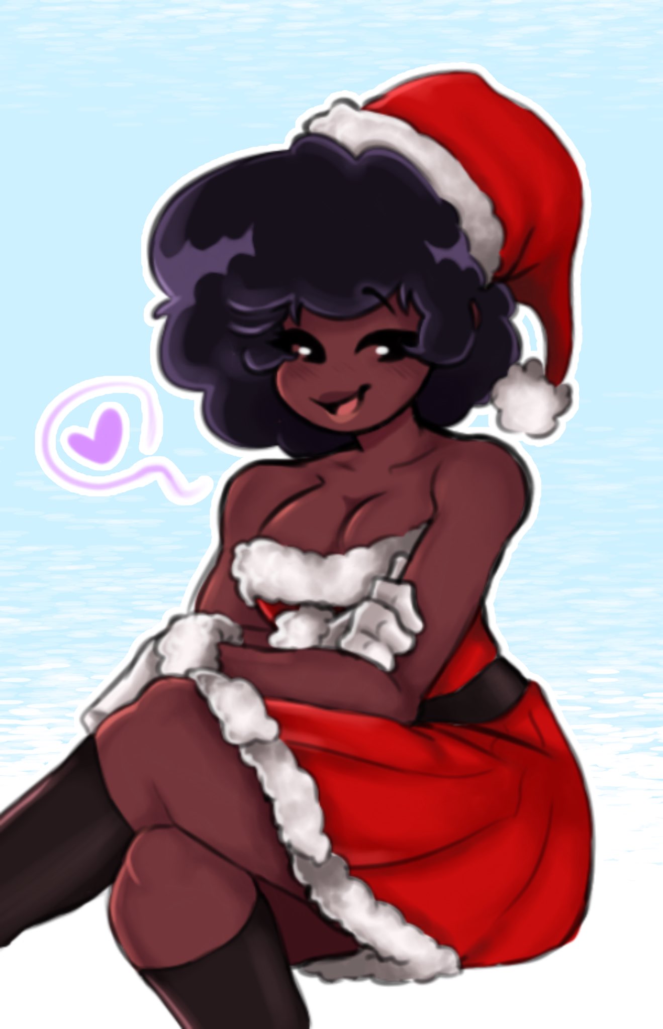 carol (bbpanzu), christmas, cleavage, dark skin, dark-skinned female, dress, exposed shoulders, female, friday night funkin, friday night funkin mod, tagme