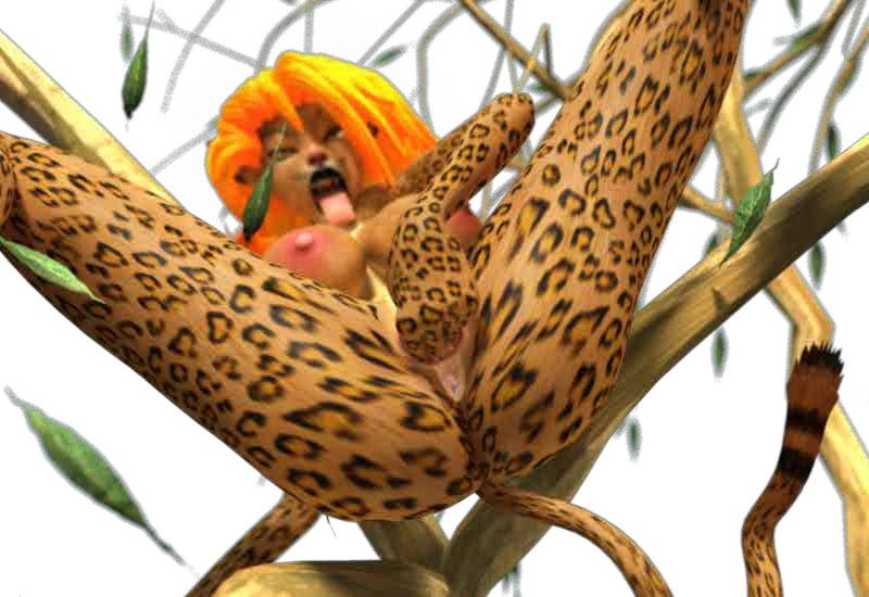 3d 3dgspot anthro breasts feline female humanoid jaguar jungle_heat large_breasts mammal meanne orange_hair solo spots spotted_skin tree