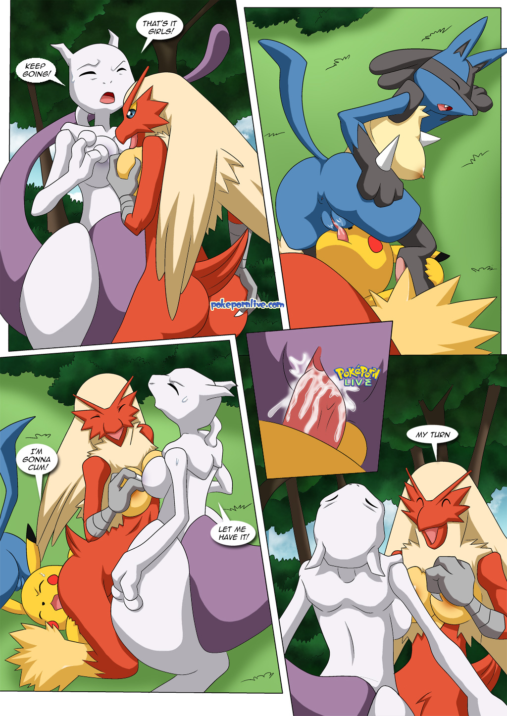 avian balls big_breasts big_dom_small_sub bird blaziken breast_fondling breast_sucking breasts canine chicken comic cum cum_inside dialogue english_text erect_nipples erection female fondling group group_sex hand_on_breast hi_res huge_breasts lucario male mammal mewtwo nintendo nipples nude orgasm palcomix palcomix_team penetration penis pikachu pokemon pokemon_(species) pussy sex size_difference straight sucking text vaginal_penetration video_games