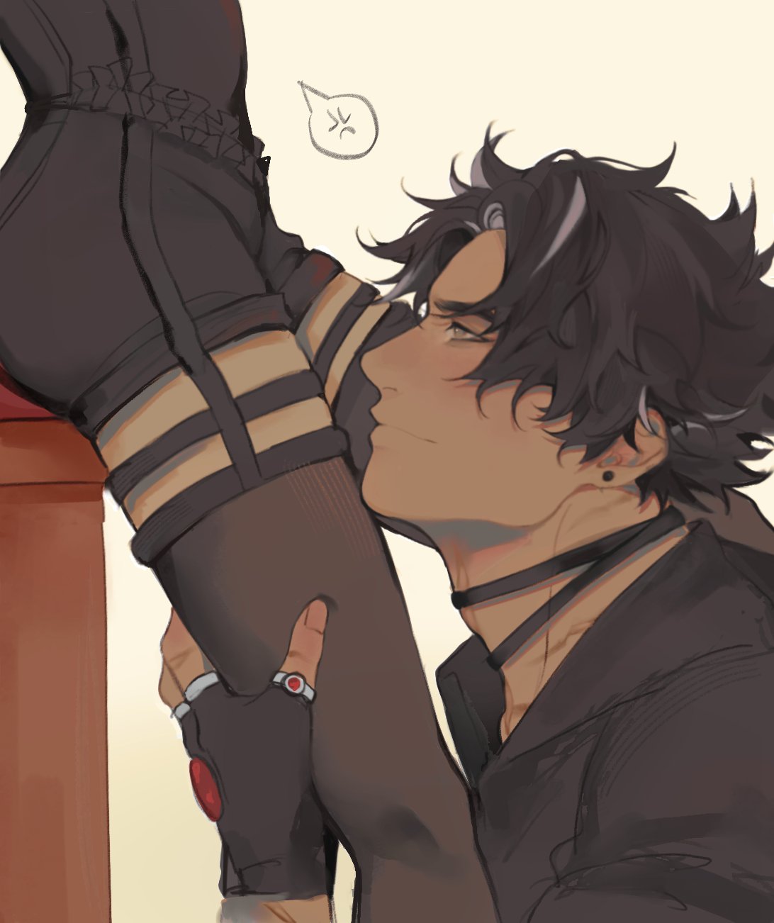 2boys, angry, black hair, femboy, garter straps, gay, genshin impact, legs, lyney (genshin impact), male, male only, minr00h, on knees, sissy, smile, thighhighs, thighs, thought bubble, twink, wriothesley (genshin impact), yaoi