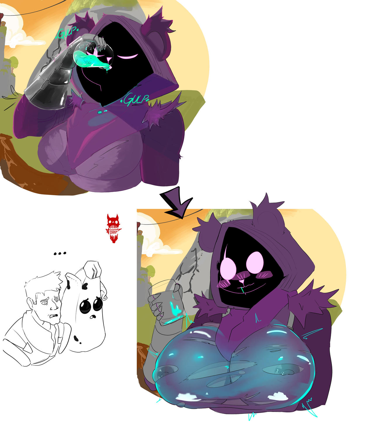 big ass, big breasts, breast expansion, breast growth, breast growth (enlargement), breasts, breasts bigger than head, epic games, erect nipples, expansion, exposed breasts, female, fortnite, fur, furry, glistening, glistening body, glistening breasts, glistening skin, growth, hanging breasts, huge ass, huge breasts, large breasts, potion, purple body, raven team leader, ripped clothing, shaded, shiny, shiny skin, thick thighs, white background