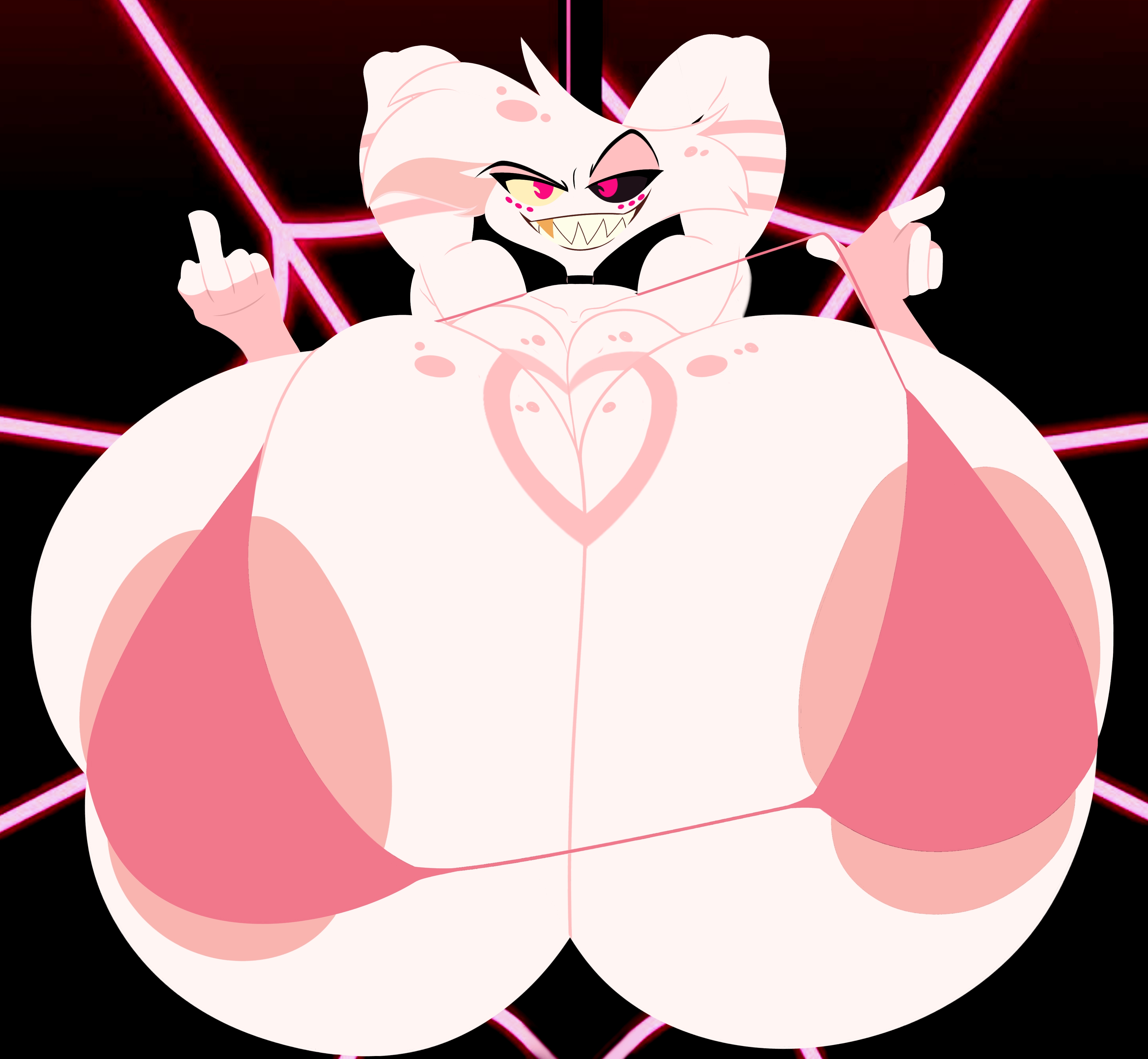 angel dust (hazbin hotel), big breasts, bikini, breasts bigger than head, busty male, colo wwick (editor), hazbin hotel, huge breasts, male with breasts