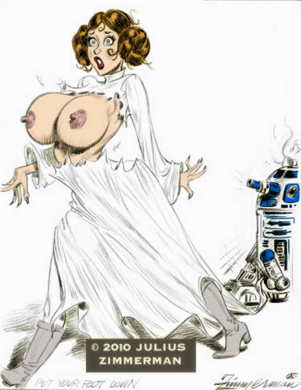 1girls 2010 a_new_hope big_breasts breasts color colored female female_focus julius_zimmerman princess_leia_organa r2-d2 solo_focus star_wars