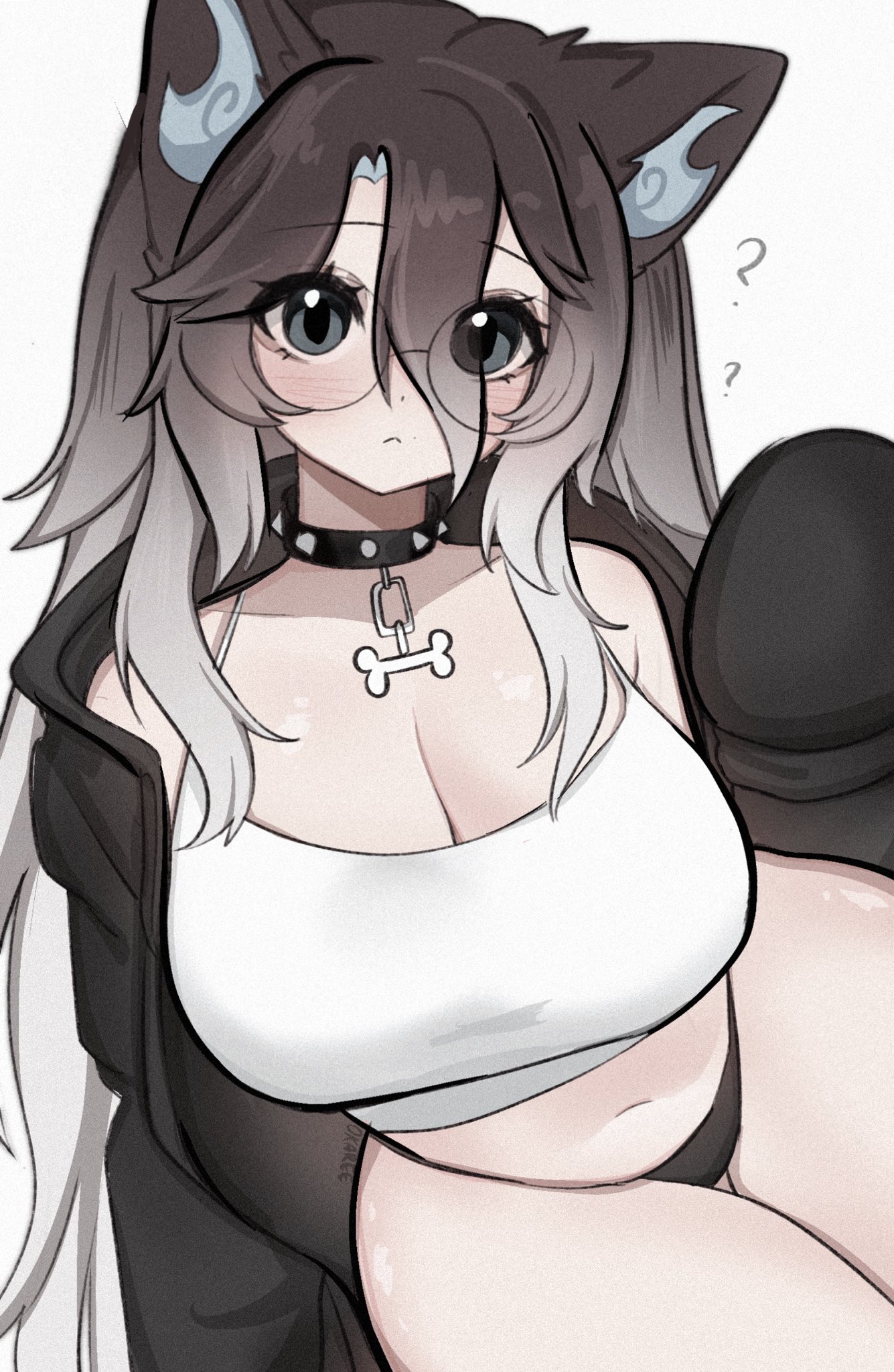 1girls, breasts, female, female focus, female only, large breasts, light skin, light-skinned female, looking at viewer, oka (okaree), okaree, original, original character, solo, thick thighs, thighs, wide hips
