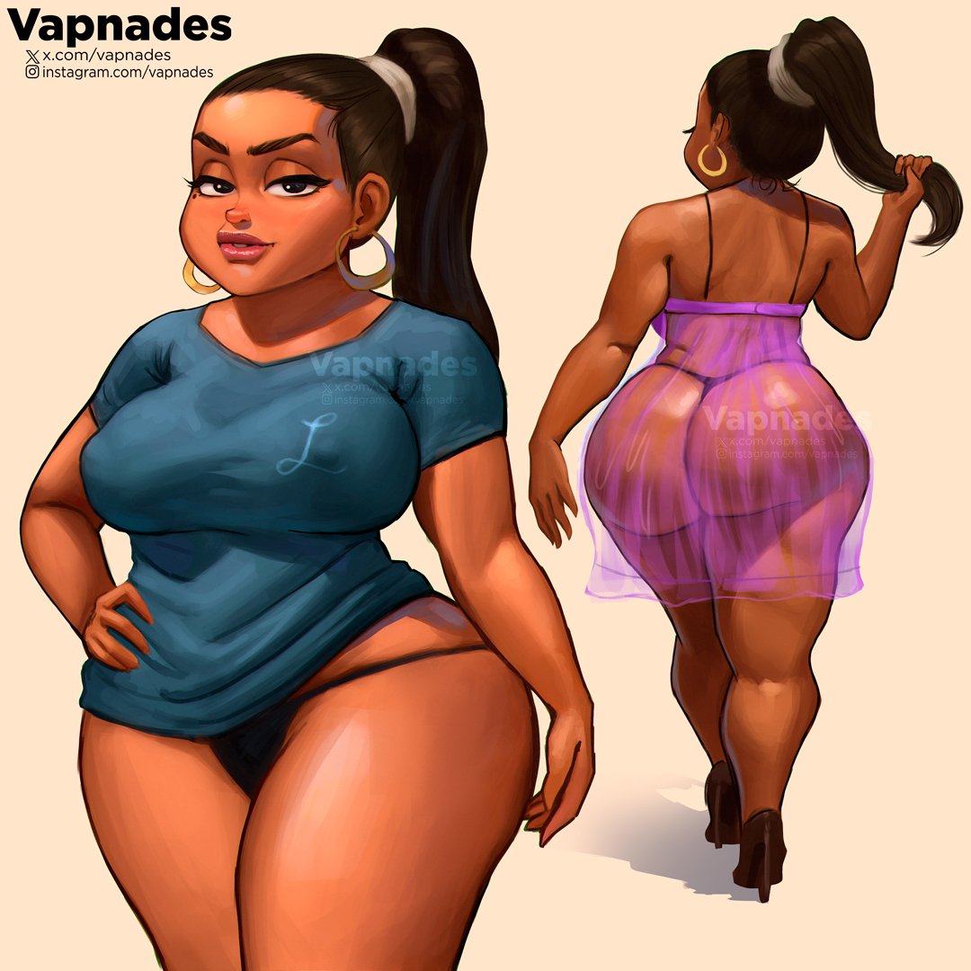 1girls, 2d, artist name, ass, big ass, black hair, bubble ass, bubble butt, color, curvaceous, curvy, curvy figure, dark skin, dark-skinned female, earrings, female, female only, full color, hoop earrings, huge ass, leshawna (tdi), long hair, nightgown, ponytail, solo, t-shirt, tagme, thong, tied hair, total drama (series), total drama island, vapnades, voluptuous, voluptuous female, watermark