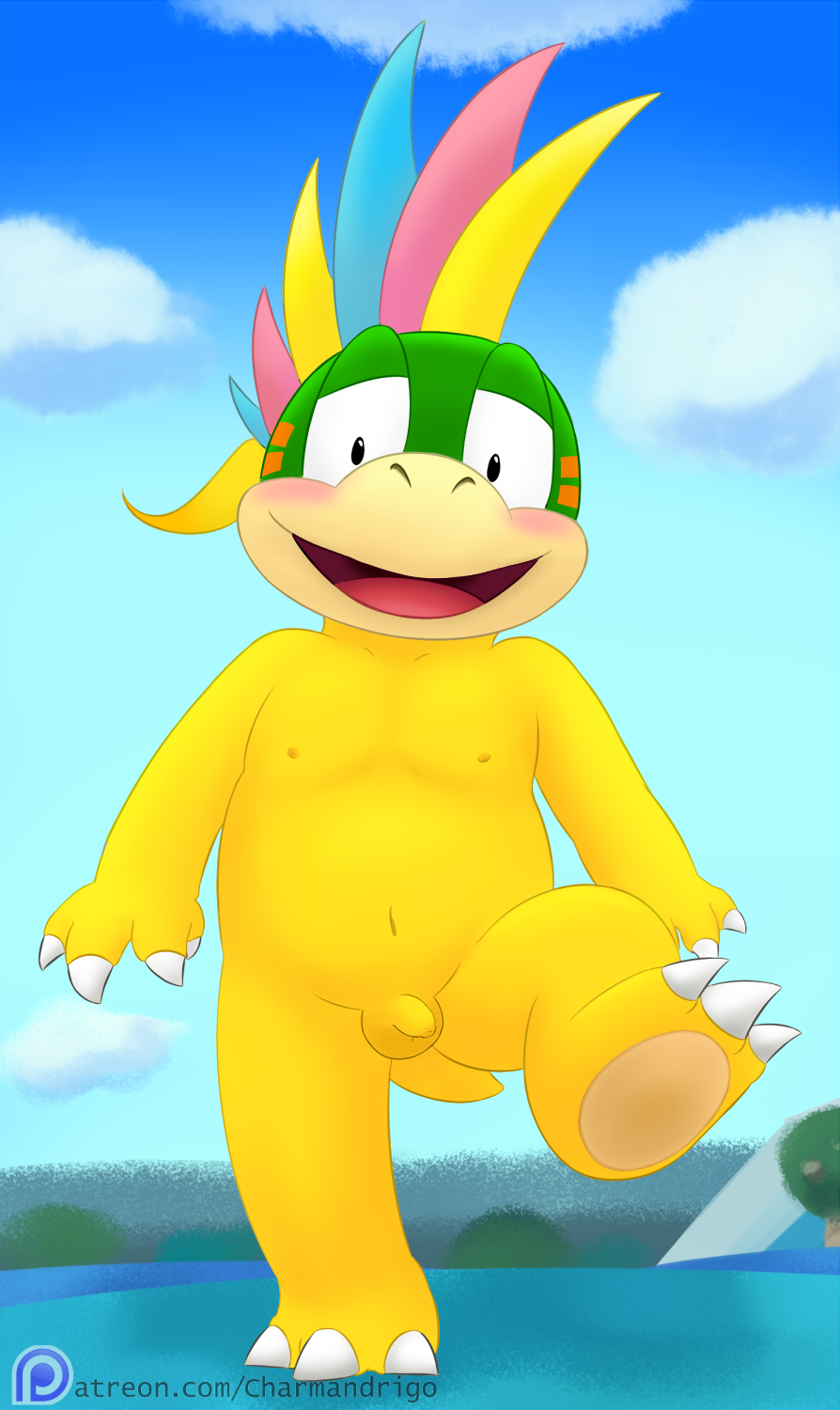 balls blush charmandrigo flaccid hi_res koopa koopaling koopalings lemmy_koopa male male_only mario_(series) nintendo nude penis scalie slightly_chubby solo soulteam uncut video_games