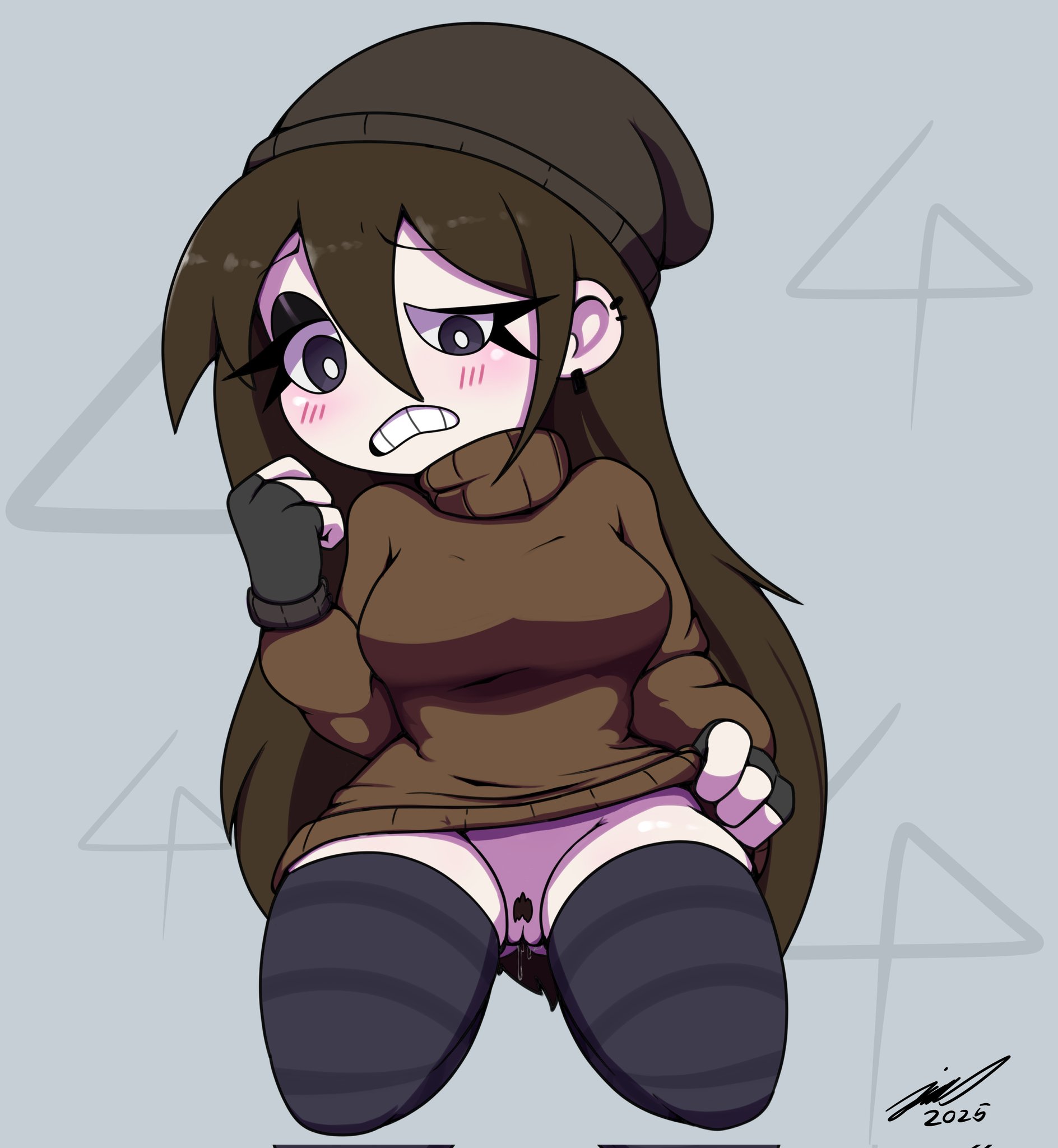 1girls, 2025, 2d, artist request, beanie, blush, breasts, brown hair, deviousdeeds, exposed pussy, eye bags, female, female focus, female only, friday night funkin, friday night funkin mod, hat, long hair, medium breasts, navel, neet, neetblue, pale skin, pubic hair, purple eyes, pussy, pussy juice, skyblue, skyblue (neet form), skyverse, solo, solo female, sweater, tagme, thick thighs, thighhighs, tired eyes, twitter, white pupils
