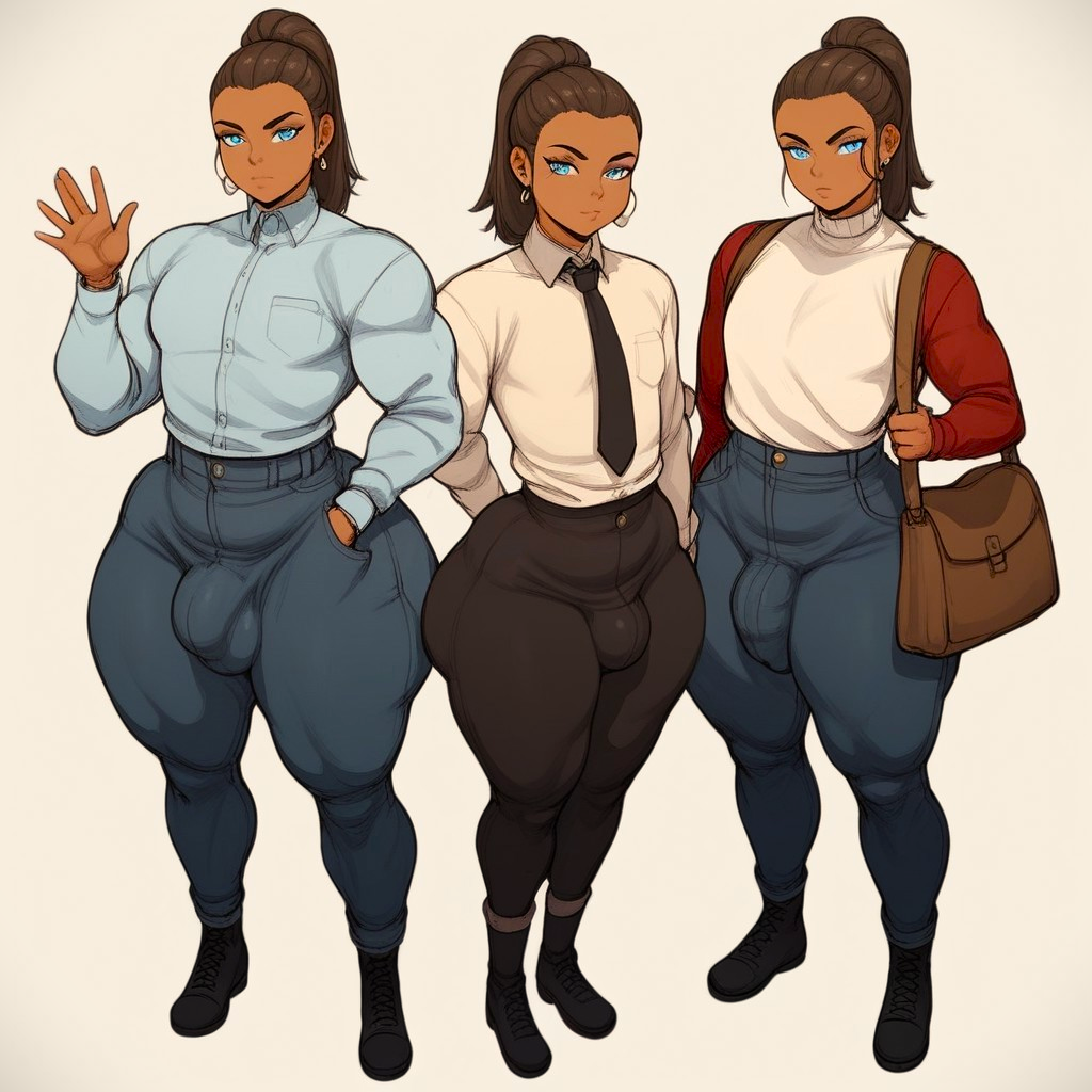 3femboys ai_generated ass big_thighs brothers brothers_(lore) brown_hair clyde_(jonnidabun) dark-skinned_male dark_skin fat_ass fat_thighs femboy fit_femboy fit_male hair_bun huge_ass identical jonnidabun muscular muscular_femboy muscular_male original original_character original_characters penis_bulge pretty_boy sibling_(lore) siblings skyler_(jonnidabun) slim_waist thick_thighs thighs triplets triplets_(lore) tyler_(jonnidabun) voluptuous voluptuous_femboy voluptuous_male waist waving waving_at_viewer