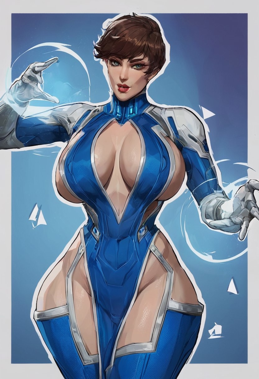 ai_generated brown_hair cleavage dress genderswap_(mtf) hero heroine huge_breasts marvel marvel_comics marvel_rivals minidress mr_fantastic reed_richards rule_63 sexy_clothing sideboob slutty_clothes superhero superheroine tight_clothing toned toned_body toned_female wide_hips