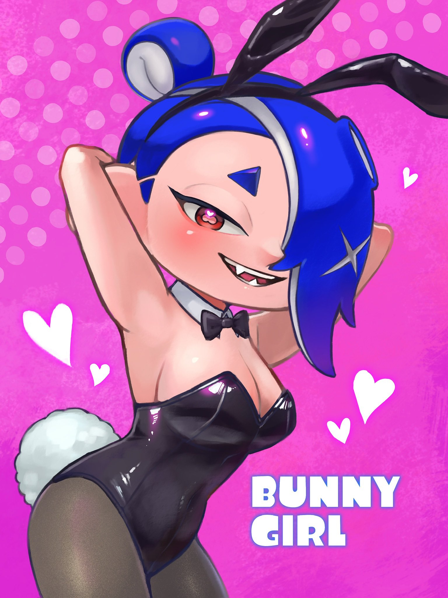 armpits, arms behind head, arms up, artist request, bunny ears, bunnysuit, female, leotard, octoling, octoling girl, pantyhose, shiver (splatoon), shiver hohojiro, splatoon, splatoon (series), splatoon 3, tagme, tentacle hair