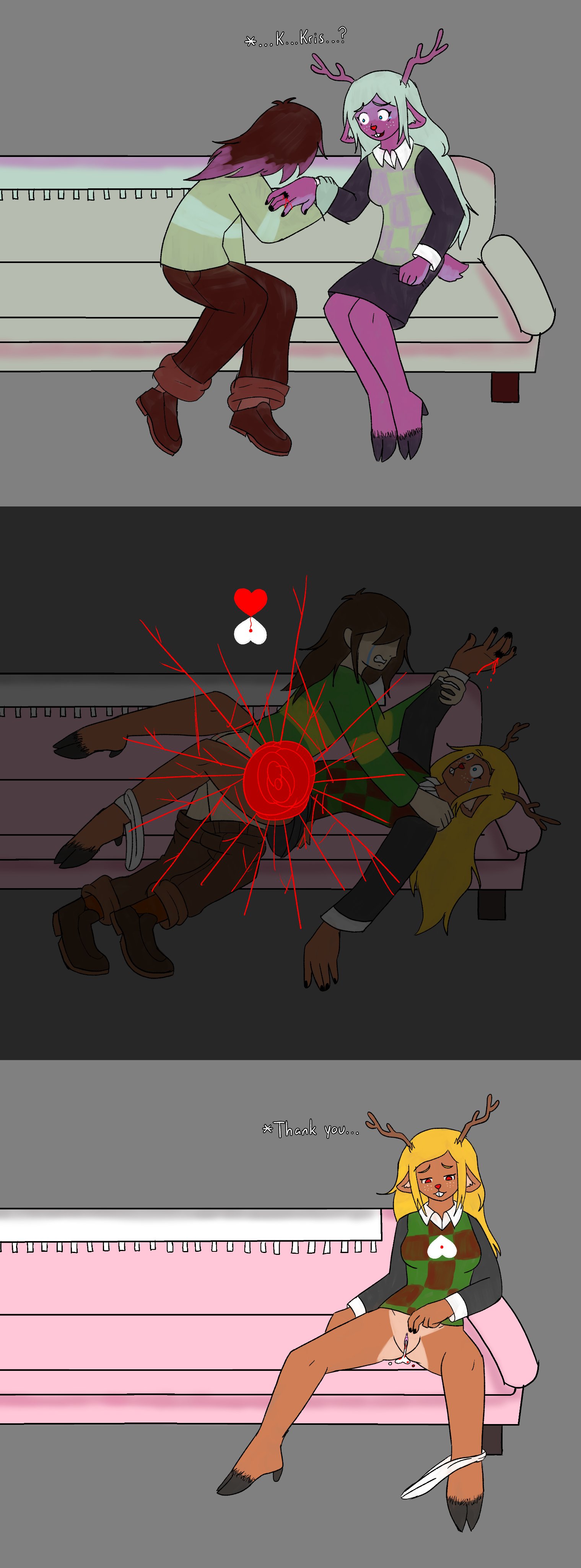 1boy, 1girls, 2d, anthro, anthro female, blood, broken rape victim, cleavage, clothed, clothing, comic, corruption, crying, crying with eyes open, cum, cum in pussy, cum inside, deer, deer girl, deer humanoid, deltarune, deltarune chapter 4, dominant human, female, femsub, forced, haruanonalex, heart, hi res, human male, human on anthro, kris (deltarune), kris (light world form), male, male/female, mind control, noelle holiday, noelle holiday (light world form), panties, panties around one leg, pussy, rape, reverse rape, sex, snowgrave, soul (deltarune), straight, submissive anthro, thorn ring, undertale (series), vagina, vaginal, vaginal penetration, vaginal sex, white panties
