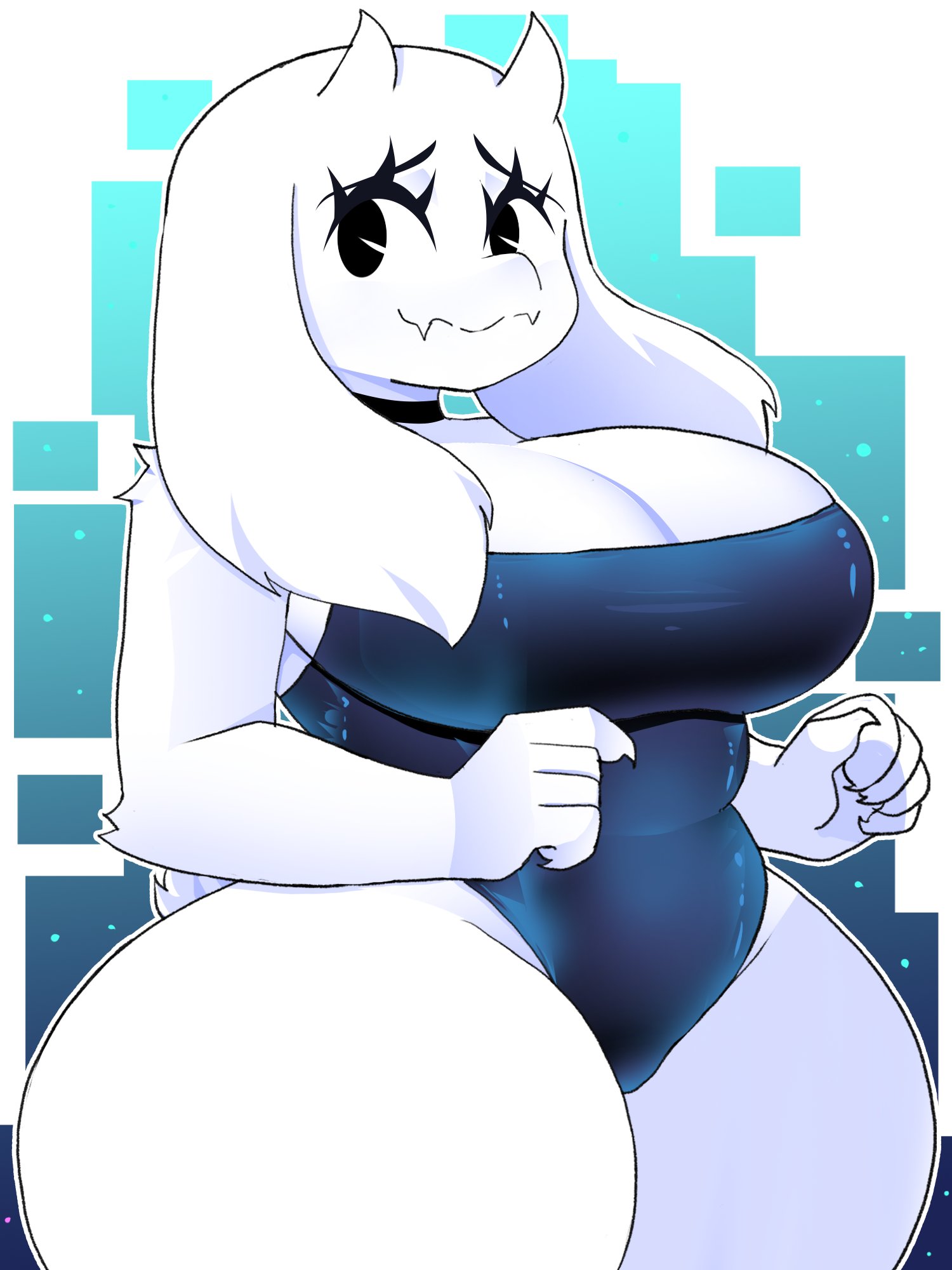1girls, animal ears, anthro, big breasts, black eyes, blue swimsuit, breasts, cleavage, female, female only, fur, high resolution, highres, hips, horns, huge breasts, mature, mature female, mature woman, milf, mother, one-piece swimsuit, solo, solo female, swimsuit, swimwear, thick thighs, thighs, toriel, undertale, white body, white skin, wide hips, xan-gelx, xan-gelx (xan)