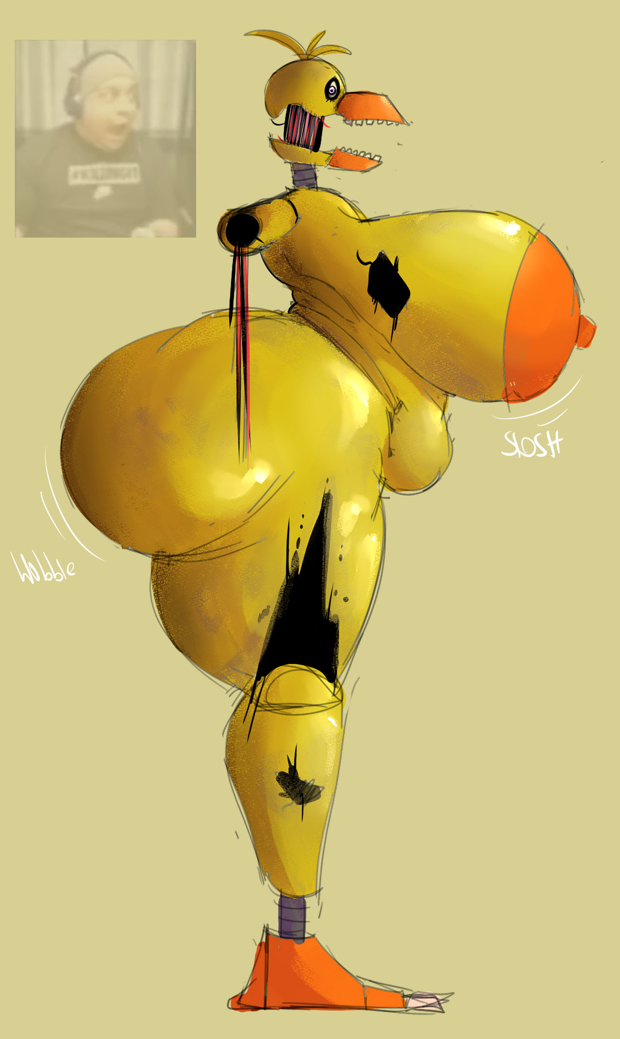 1girls, animatronic, animatronic female, big breasts, breasts, breasts bigger than head, breasts out, charlie guzman, cheetard, chicken, chicken girl, dashie (dashiegames), dashiegames, dashiexp, female, five nights at freddy's, five nights at freddy's 2, robot, robot girl, solo, withered chica