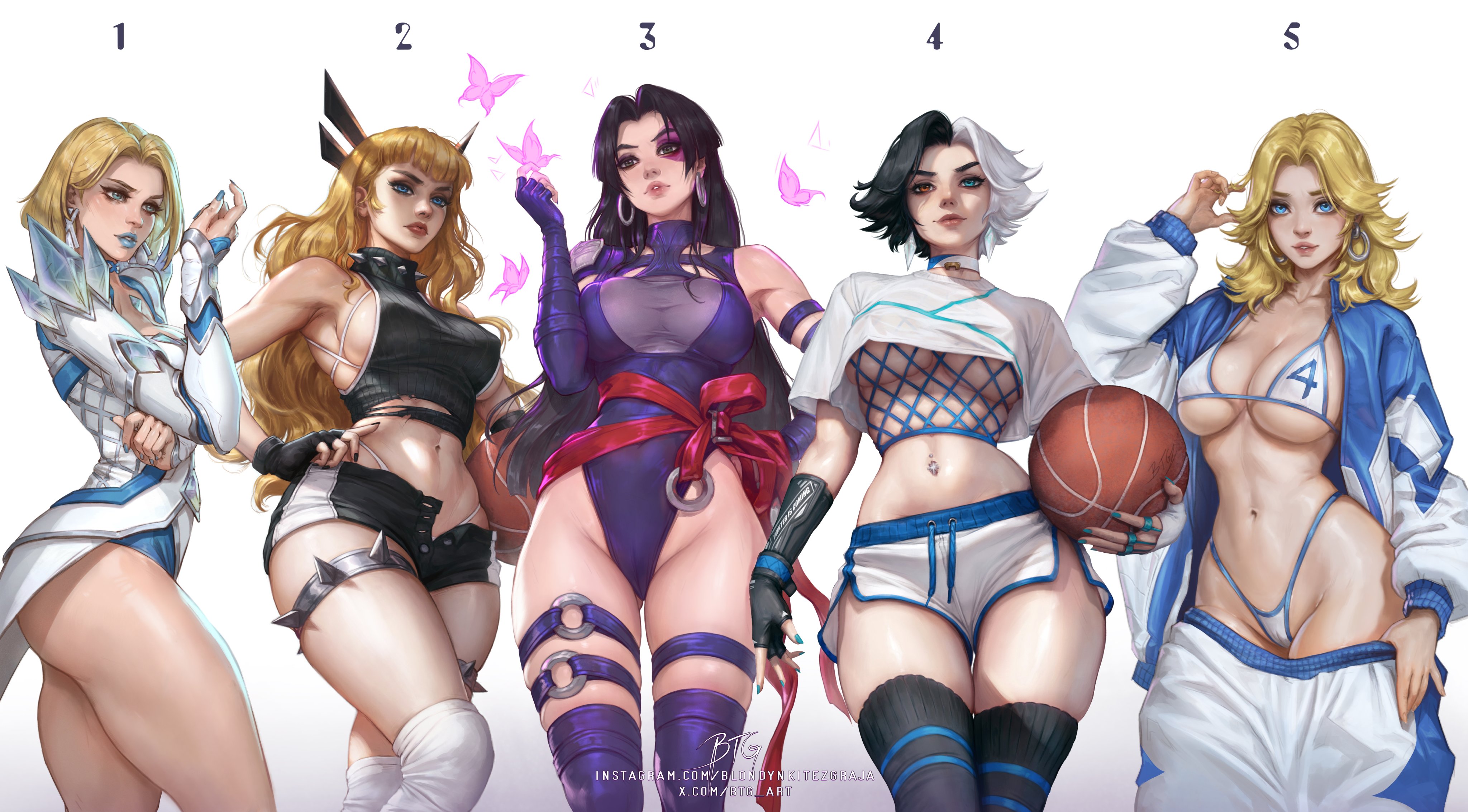 5girls, blondynkitezgraja, blue lipstick, breasts, emma frost, emma frost (marvel rivals), female, female focus, female only, female torso, invisible woman, invisible woman (marvel rivals), large breasts, light skin, light-skinned female, luna snow, luna snow (marvel rivals), magik (illyana rasputin), magik (marvel rivals), marvel, marvel comics, marvel rivals, psylocke, psylocke (sai) (vengeance), sue richards, sue storm, thick thighs, thighs, white background, wide hips