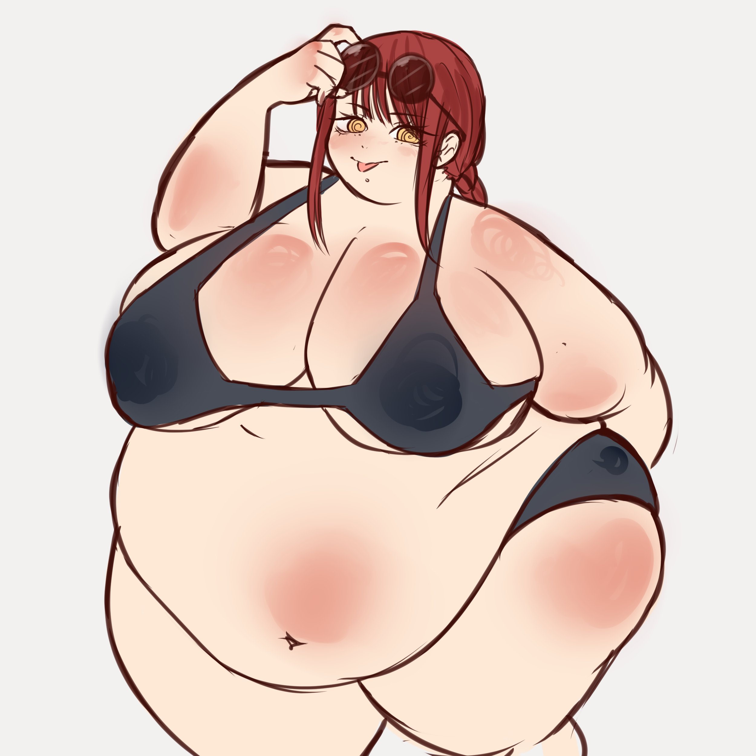 1girls, bbw, belly, big breasts, bra, breasts, chainsaw man, fat, fat female, fat fetish, female, glasses, huge belly, makima (chainsaw man), missicake, morbidly obese, morbidly obese female, obese, obese female, overweight, overweight female, panties, red hair, yellow eyes