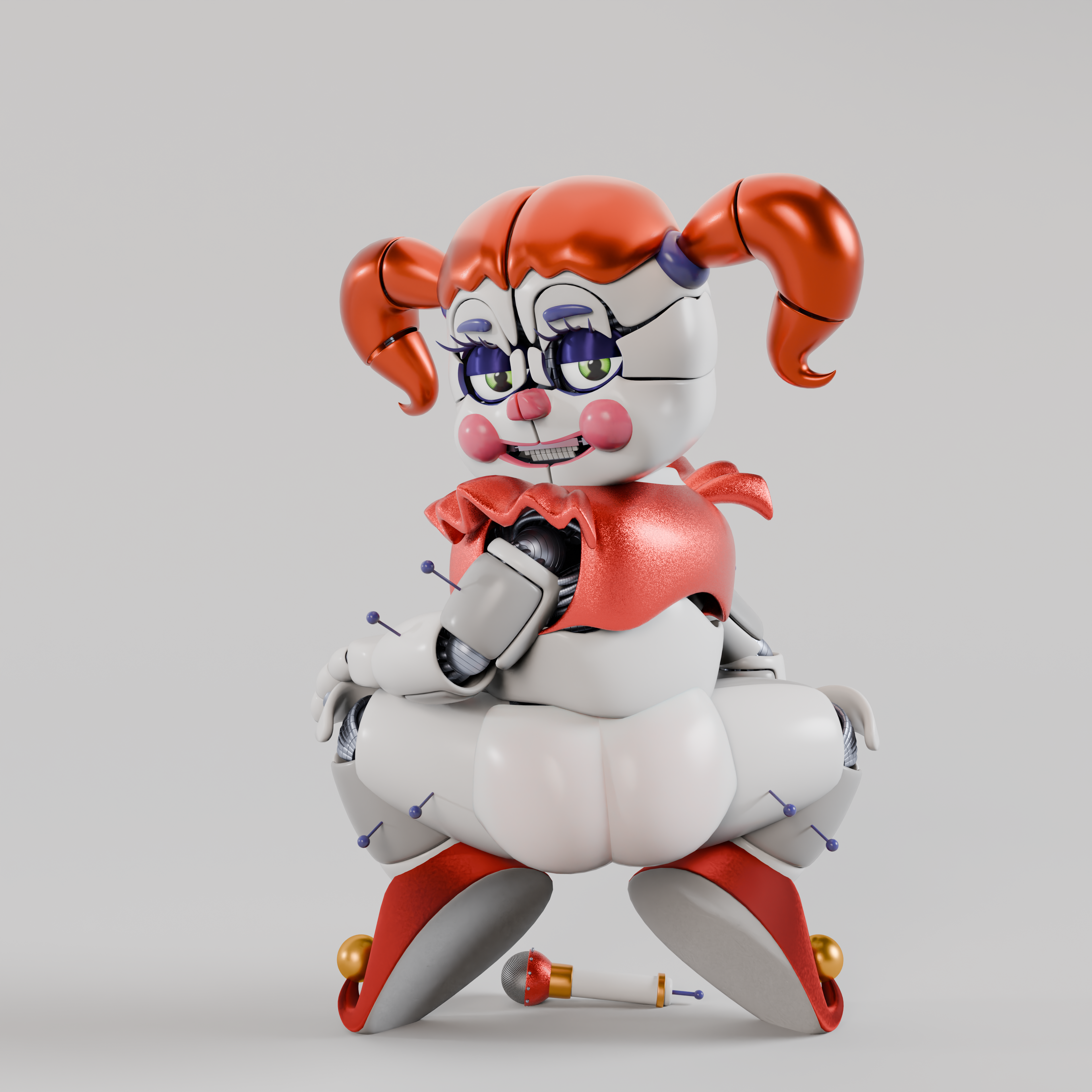 3d, accurate model, alternate version at source, alternate version available, anaconda pose, animatronic, ass, ass focus, baby (fnafsl), big ass, blender, circus baby, circus baby (fnaf), circus baby (original), female, five nights at freddy's, footwear, full color, green eyes, high resolution, highres, jordevoir, no penetration, robot, robot girl, solo, solo female