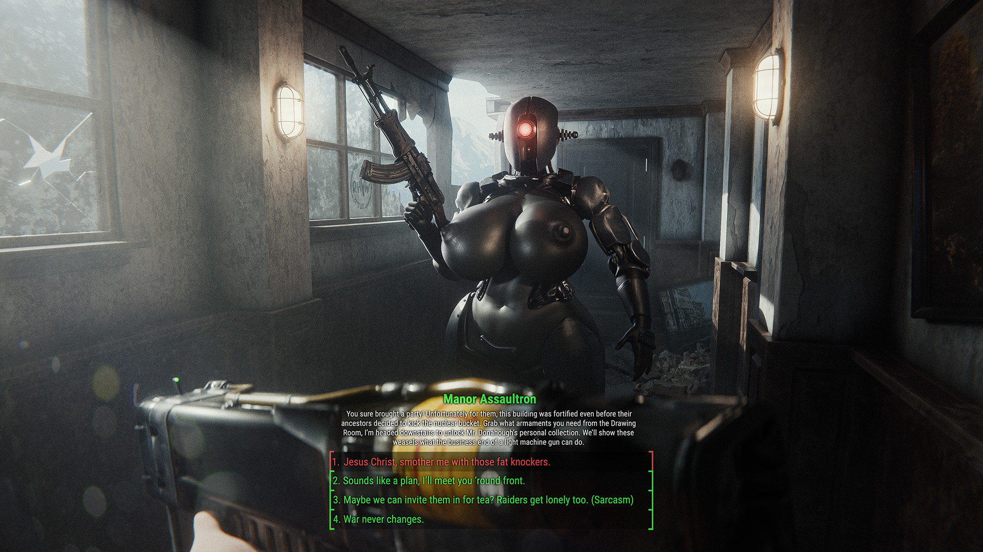 1girls, 3d, assaultron, assaultron (fallout), big ass, big breasts, breasts, breasts bigger than head, curvaceous, curvy, curvy figure, digital media (artwork), faceless, fallout, fallout (series), fallout 4, female, gynoid, hips, huge ass, huge breasts, large ass, large breasts, legs, machine girl, manor assaultron, metallic body, rhywlad, robot, robot girl, robot humanoid, slim waist, thick, thick hips, thick legs, thick thighs, thighs, voluptuous, waist, wide hips