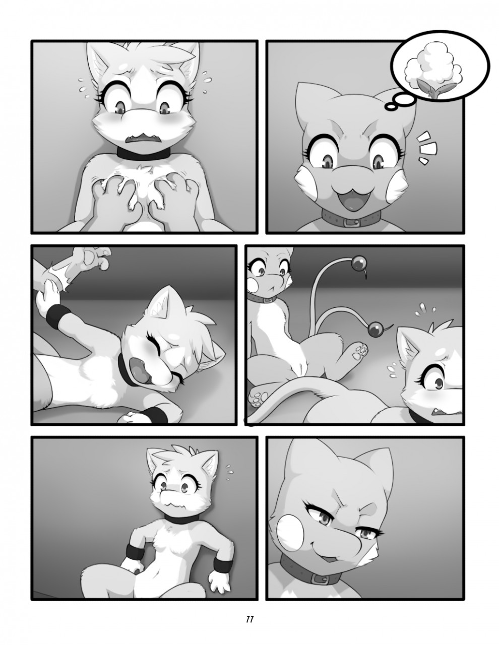 2016 anthro black_and_white blush breasts brother collar comic darkmirage dragonchu dragonchu_(character) fan_character feline female fur greyscale hair hi_res hybrid male mammal monochrome nintendo nude open_mouth page_11 pokemon pussy quetzalli_(character) shocked sibling simple_background sis_(fyoshi) sister tongue video_games white_fur