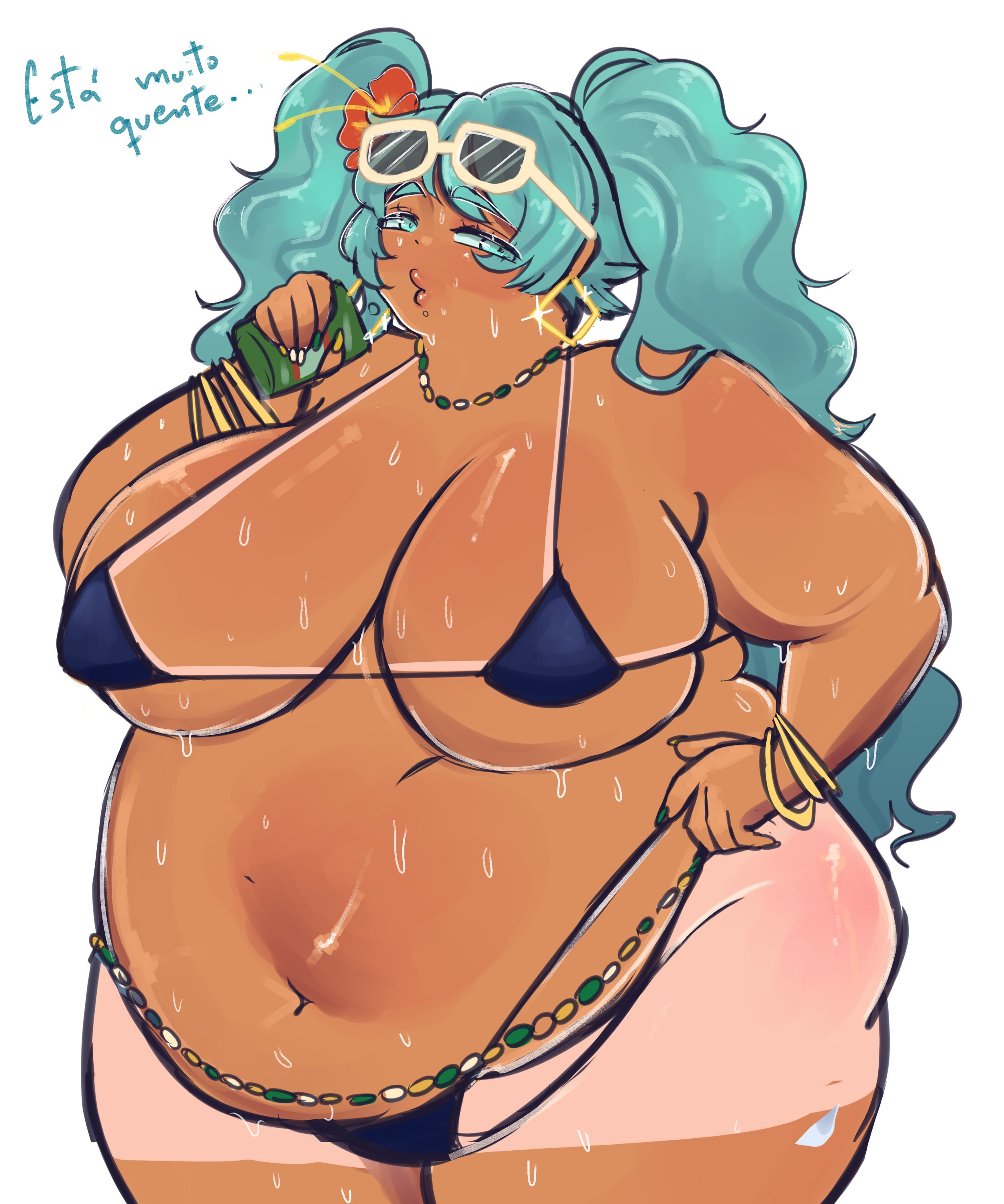1girl, alternate version available, aqua eyes, aqua hair, ass, bbw, belly, big ass, big belly, big breasts, big butt, big nipples, bikini, blue eyes, blue hair, bracelet, brazilian, brazilian female, brazilian miku, breasts, breasts out, butt, chubby, chubby female, curvy, dark skin, dark-skinned female, digital drawing (artwork), digital media (artwork), earrings, eyewear on head, fat, fat ass, fat butt, fat female, fat fetish, female, flower, flower in hair, ginormous ass, ginormous breasts, ginormous butt, hair flower, hair ornament, hand on hip, hatsune miku, huge ass, huge breasts, huge butt, jewelry, large ass, large breasts, large butt, lips, long hair, looking at viewer, massive ass, massive breasts, massive butt, micro bikini, missicake, morbidly obese, morbidly obese female, nail polish, navel, necklace, nipples outside, obese, obese female, overweight, overweight female, plump, puckered lips, sagging, sagging boobs, sagging breasts, saggy, saggy boobs, saggy breasts, solo, ssbbw, sunglasses, sweat, sweating, sweating body, sweating breasts, sweating female, sweaty, sweaty body, sweaty breasts, sweaty female, sweaty legs, sweaty thighs, swimsuit, tan, tanned, tanned female, tanned skin, thick thighs, thighs, twintails, vocaloid