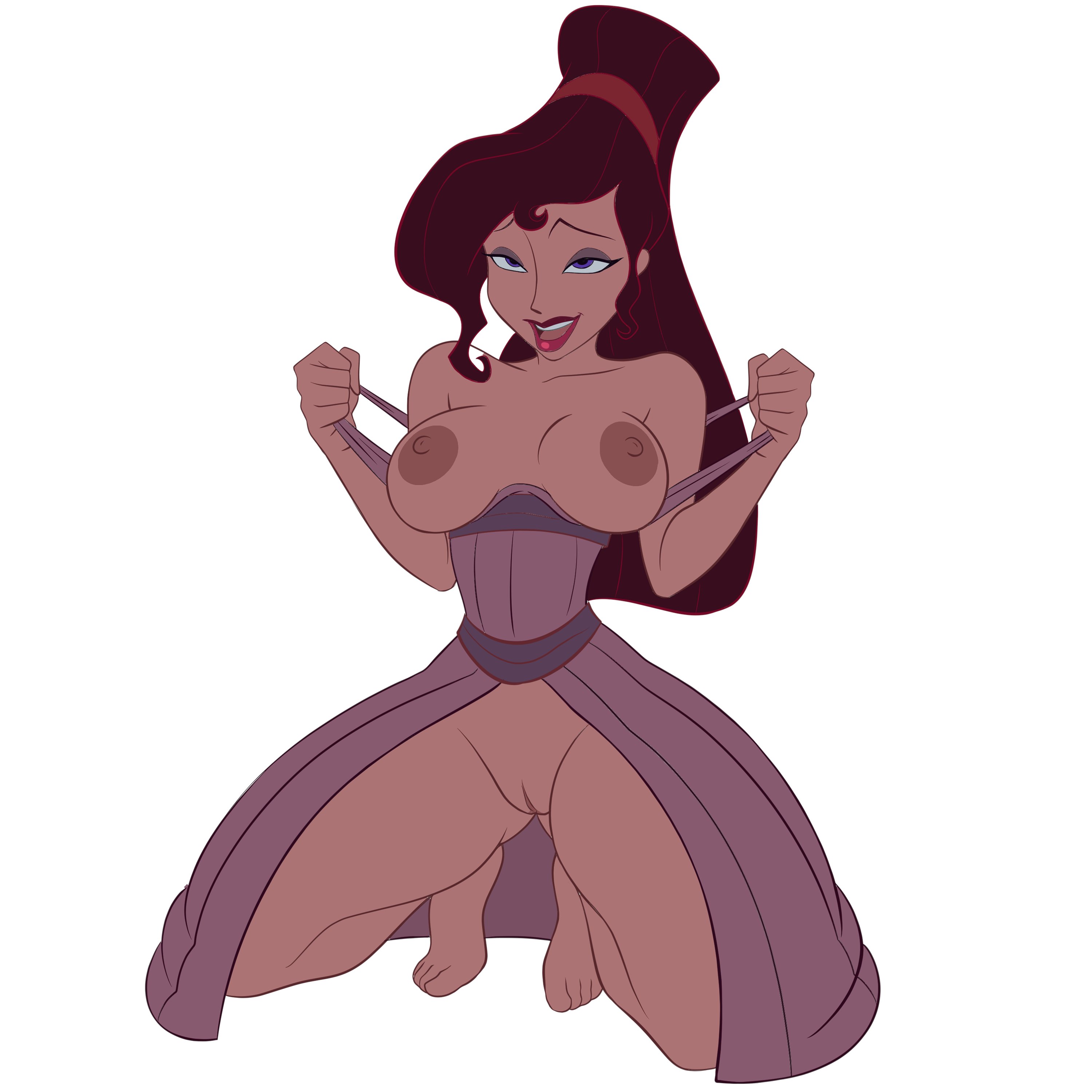1girls, barefoot, breasts, canoartnsfw, disney, feet, female, flashing, flashing breasts, flashing pussy, full plastt, hercules (disney), looking at viewer, megara, plastt (position), pussy, solo, solo female, solo focus, spread legs, vagina