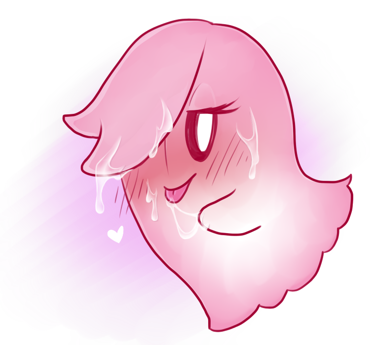 ambiguous_gender blush cum eyelashes ghost girly hair happstablook monster pink_body smile solo spirit undertale video_games