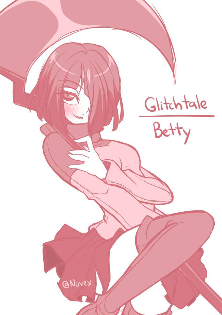 bete_noire betty_noire boots breasts eyeshadow glitchtale legs makeup nuvex pink_shirt red_skirt scythe shirt short_hair skirt undertale undertale_au undertale_fanfiction