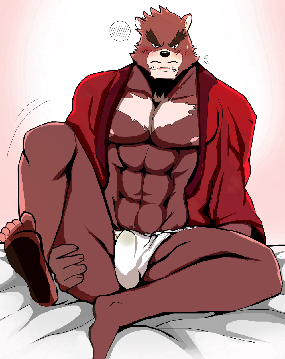 1boy abs bear bearlovestiger13 chest_tuft clothing duo facial_hair fur hair hi_res kumatetsu male male_only mammal muscular nipples pecs red_fur shirt solo the_boy_and_the_beast tuft