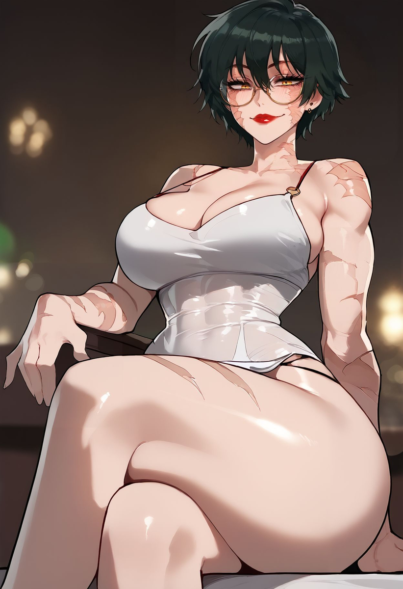 1girls abs ai_generated big_breasts blush clothed clothing color dress female female_focus female_only fit_female floppydisc glasses green_hair hi_res jujutsu_kaisen large_breasts light-skinned_female light_skin lipstick looking_at_viewer mommy muscles muscular muscular_arms muscular_female muscular_legs muscular_thighs red_lipstick short_hair solo solo_female tagme thiccwithaq_(ai_style) thick_thighs yellow_eyes zenin_maki