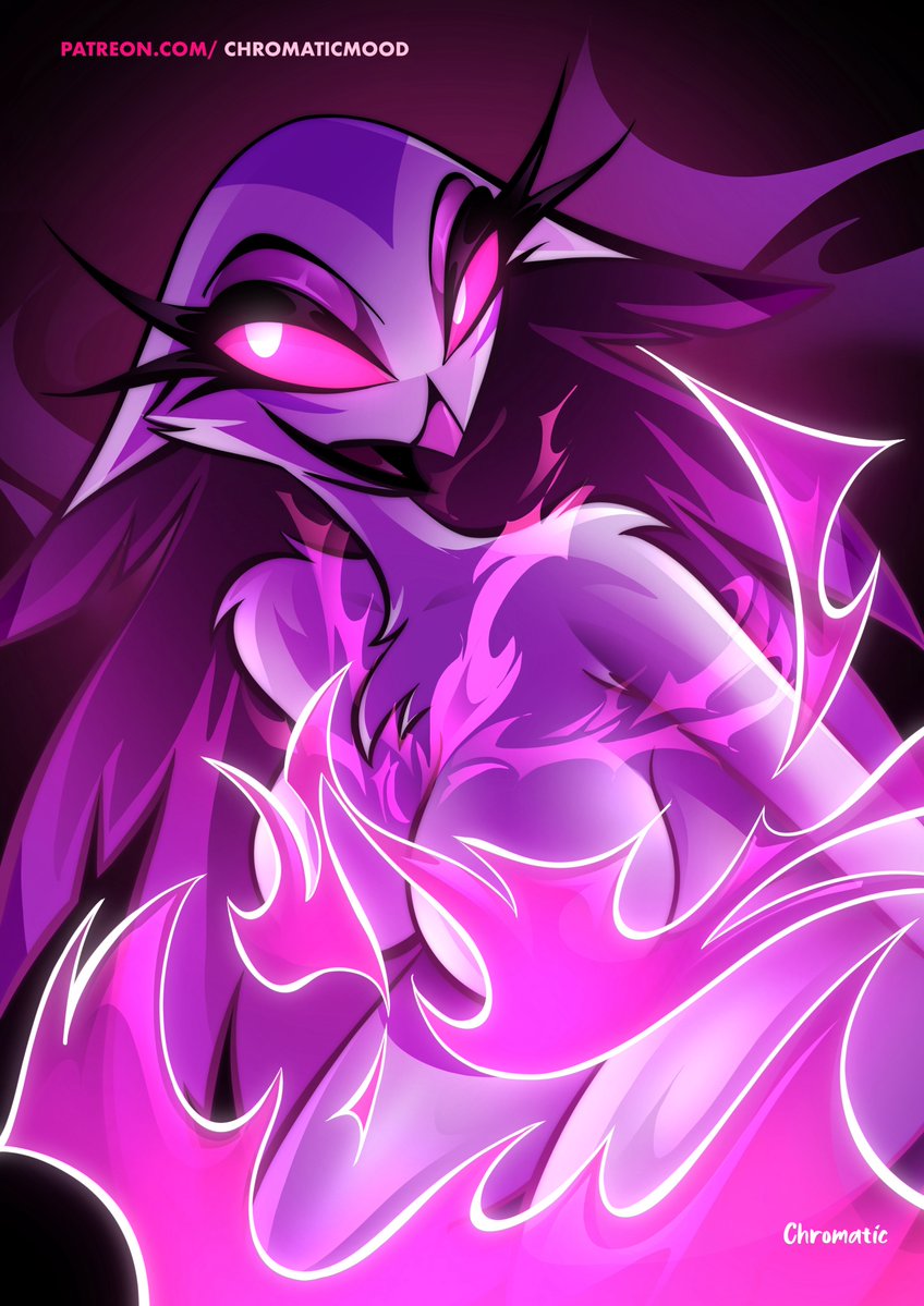 anthro arm_tuft avian beak big_breasts bird bird_demon body_hair breasts censorship cheek_tuft chest_hair chromaticmood convenient demon facial_tuft female fire galliform hair helluva_boss kneeling long_hair nude peafowl peafowl_demon phasianid shoulder_tuft solo stella_(helluva_boss) tuft