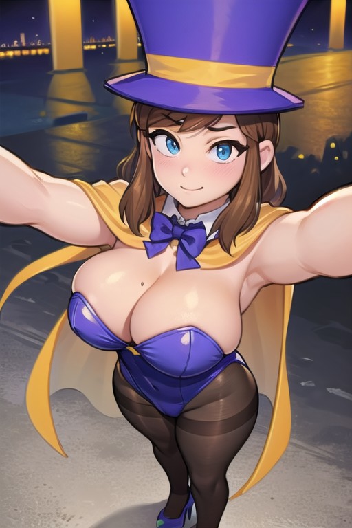 1girls a_hat_in_time aged_up ai_generated big_breasts cape civitai detached_collar female female_focus female_only hat_adult hat_kid high_heels hornyboobstard huge_breasts large_breasts leotard magician_hat more_at_source oppai pantyhose purple_leotard selfie selfie_pose skindentation tagme tights voluptuous voluptuous_female